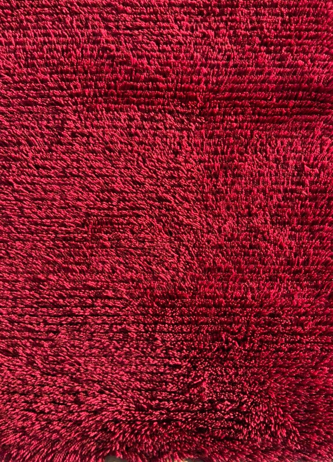 Vintage Red Wool Rya Rug Woven Handmade Vintage Scandinavian Design 1970s photo furniture