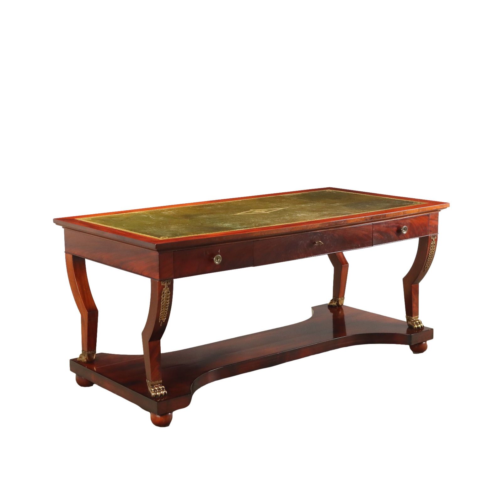 Antique Writing Desk Bureau Plat Empire Italy '900 Mahogany Veneered