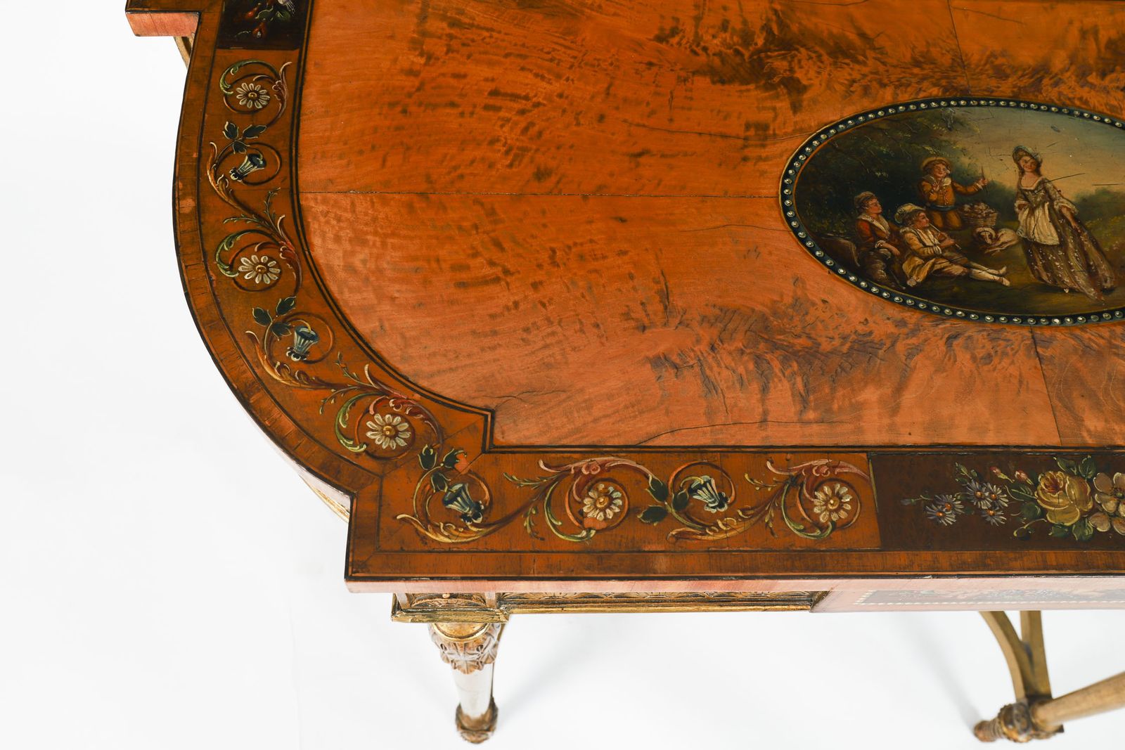 photo furniture Antique George III Satin Wood Painted Demi Lune Console 18th C