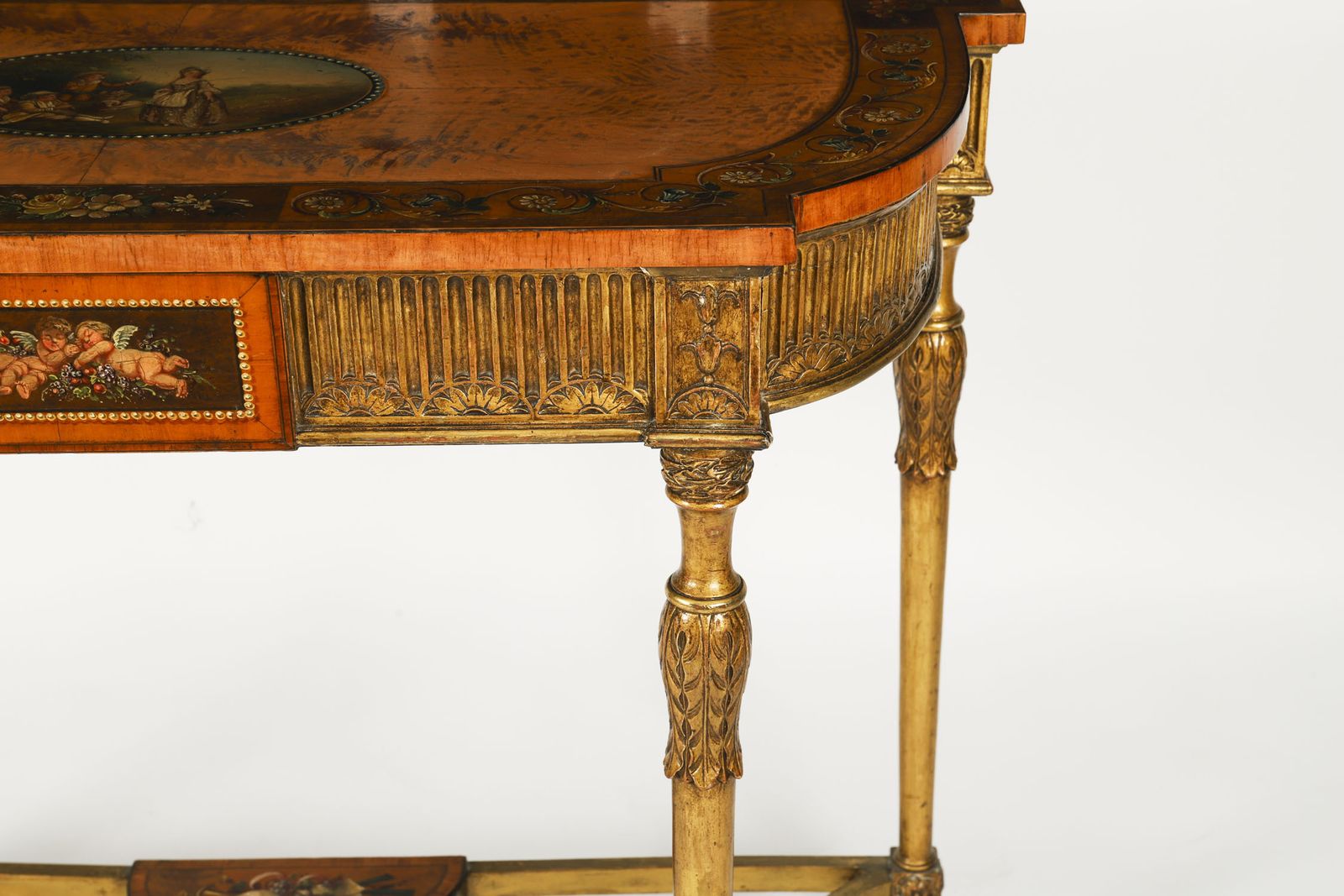 4850.0 Antique George III Satin Wood Painted Demi Lune Console 18th C photo