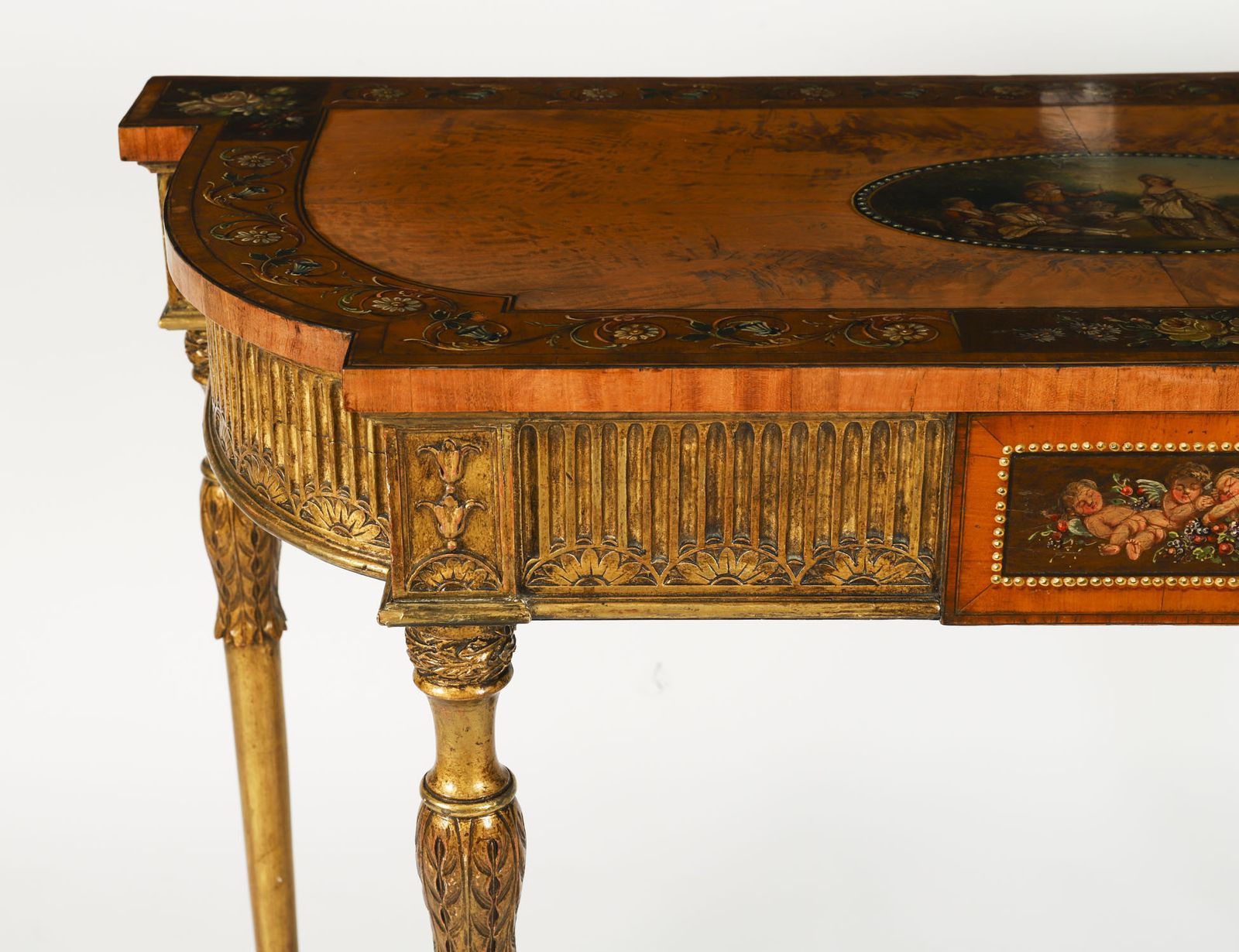 photo vintage Antique George III Satin Wood Painted Demi Lune Console 18th C