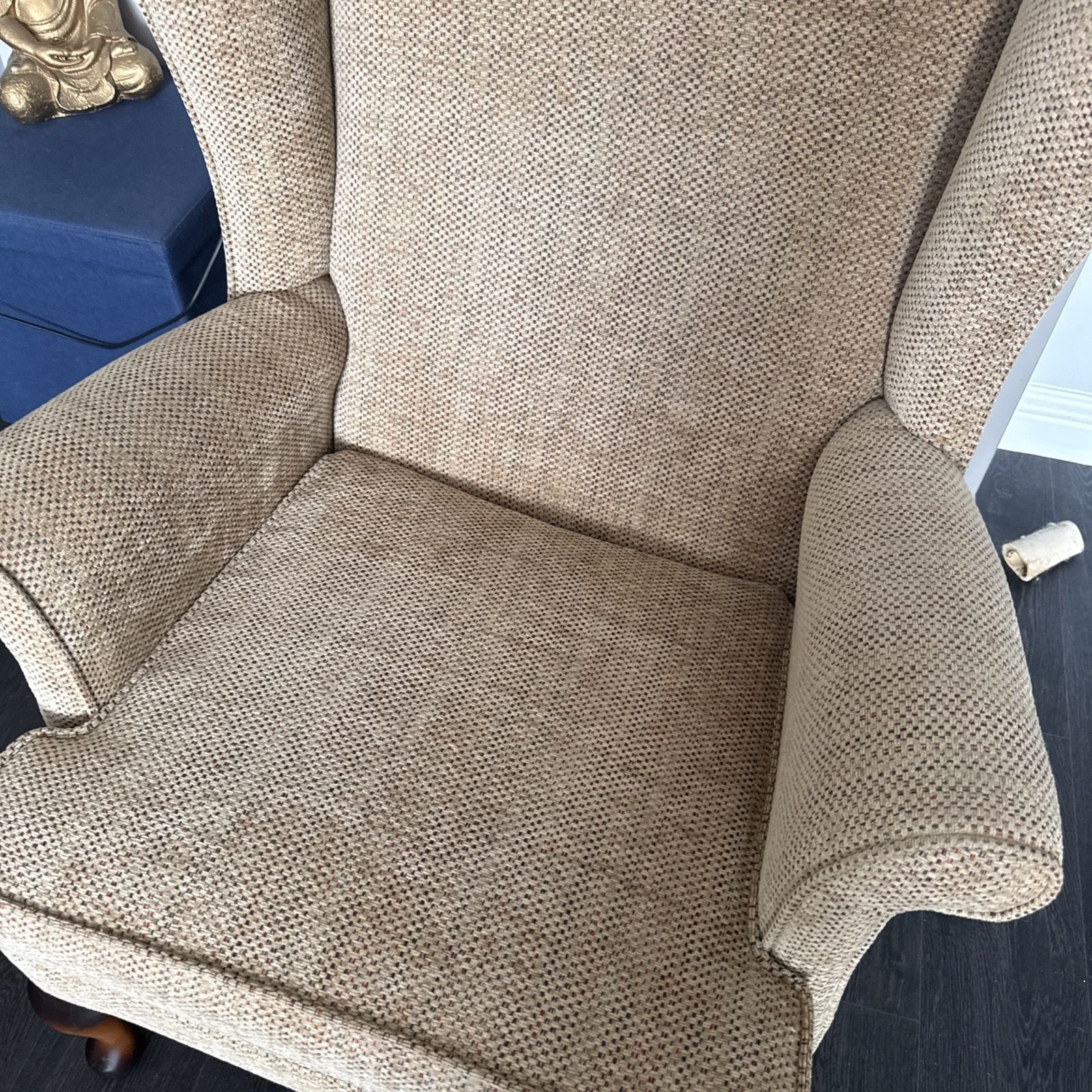Hartley Wing Chair In Baslow Plain Gold, Legs In Antique Walnut, Seat Interior In Foam photo buy