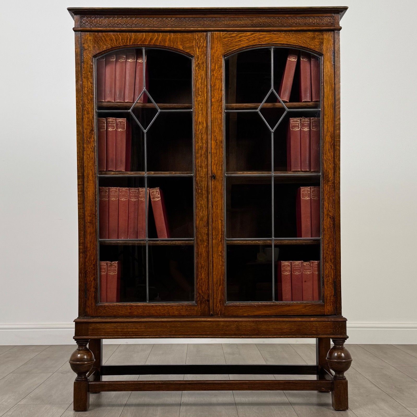 Antique 20th Century Glazed Display Cabinet In Oak