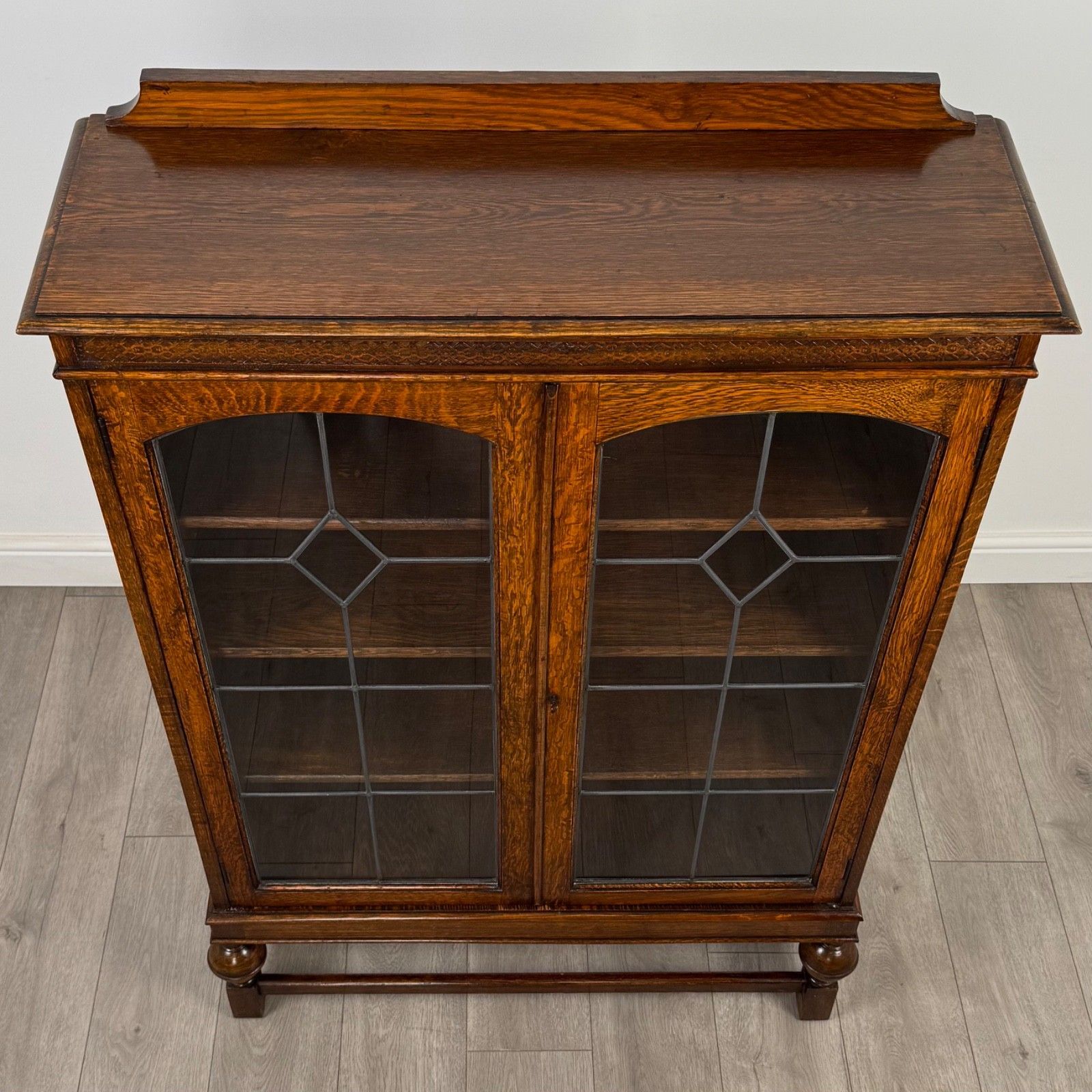 Furniture Antique 20th Century Glazed Display Cabinet In Oak photo
