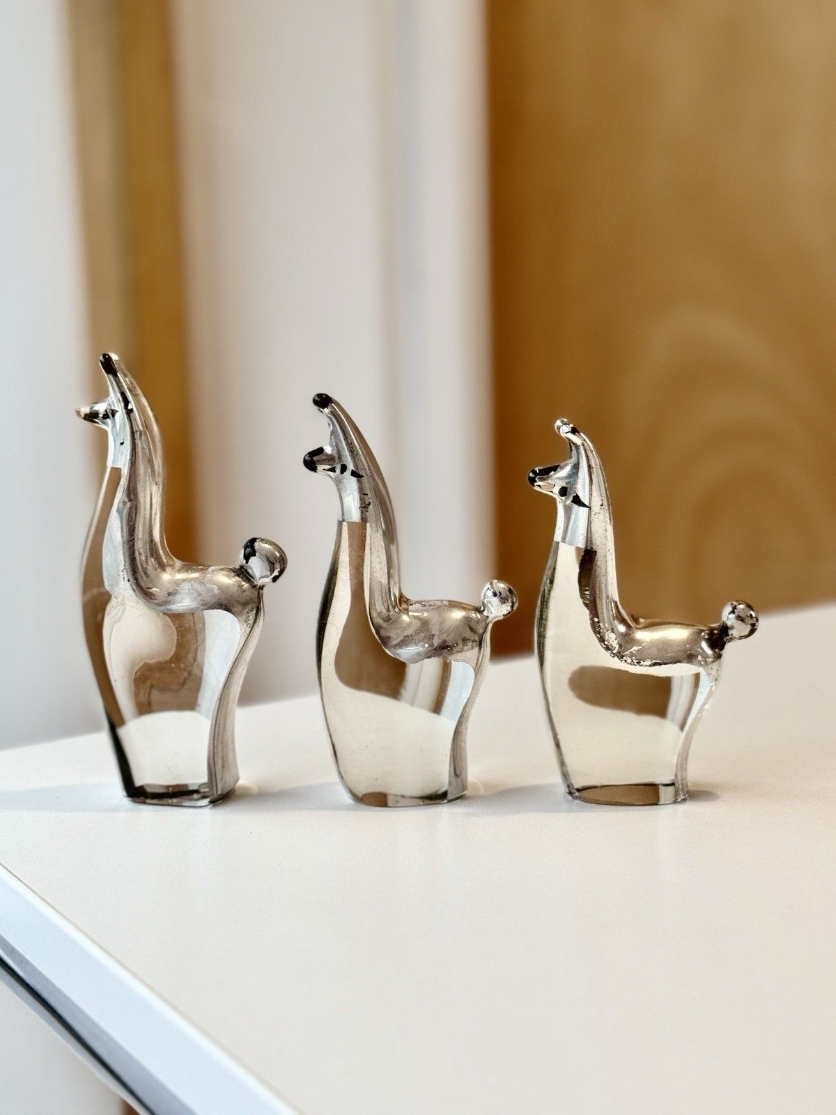 photo buy Set Of 3 Seclen Artesanos Peru Art Blown Glass Llama Figurines W/ Silver Overlay