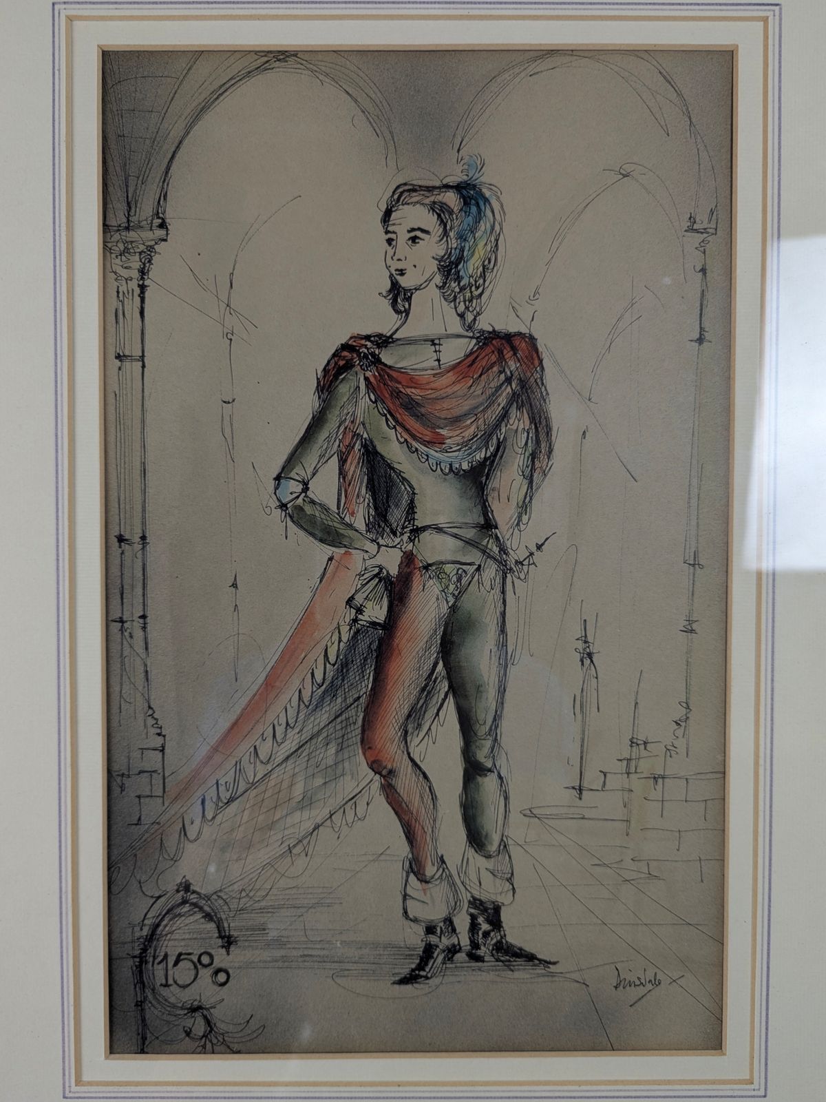 Set Of Four Pen And Watercolour Costume Sketches photo buy