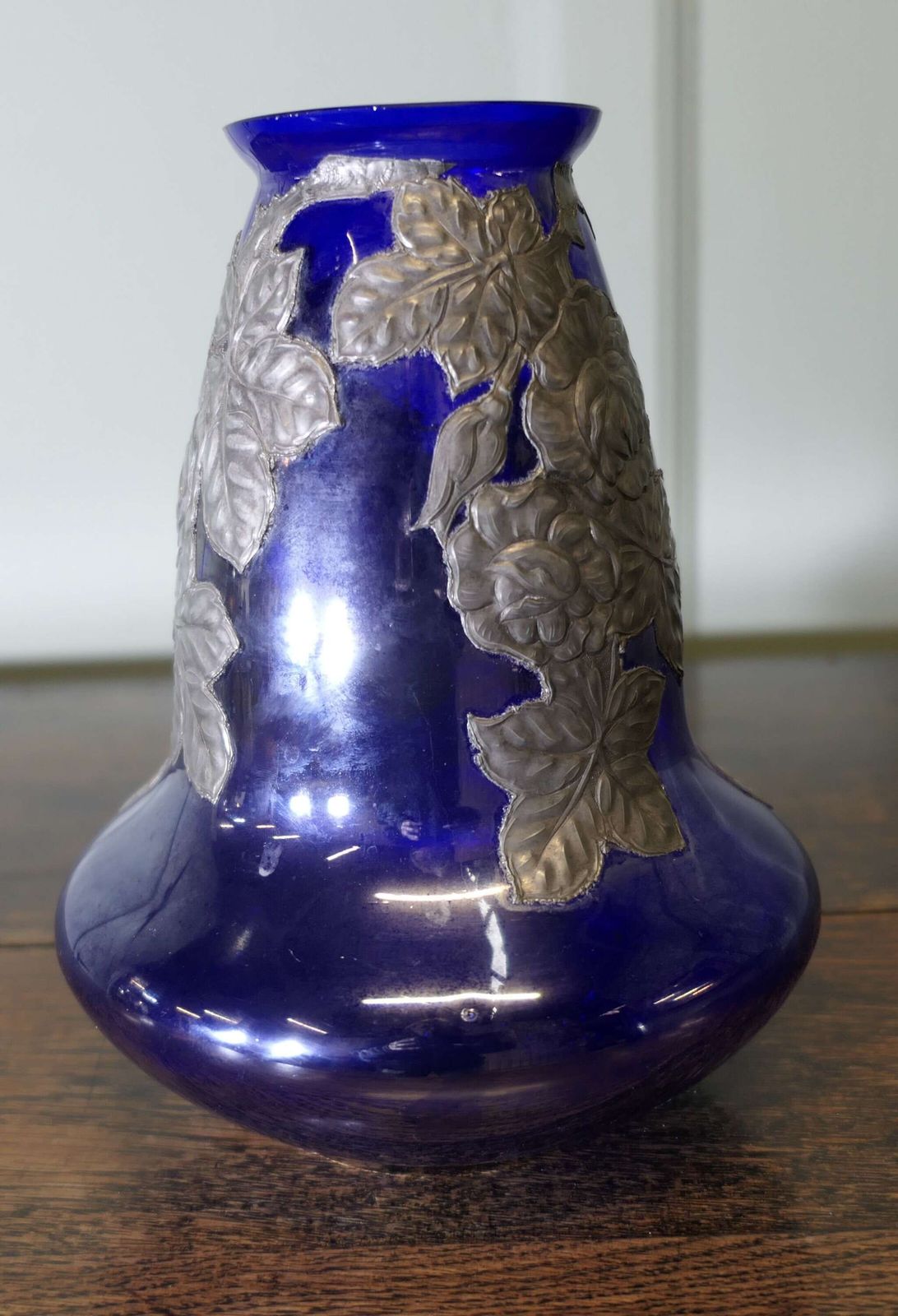 Art Nouveau Cobalt Blue Vase With Pewter Overlay photo 540.0