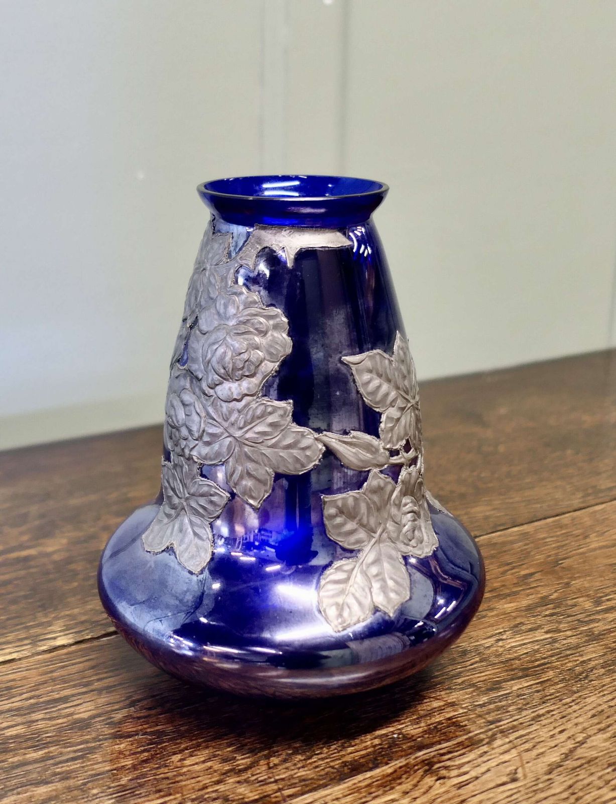 Art Nouveau Cobalt Blue Vase With Pewter Overlay photo vinterior