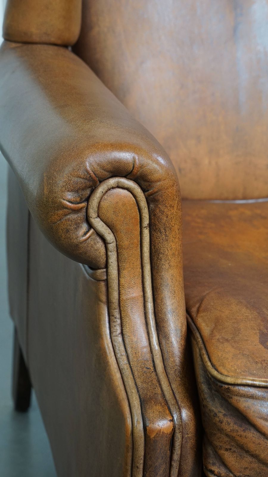 Furniture Wonderful, Characterful Vintage Sheepskin Wing Chair With A Beautiful Patina photo