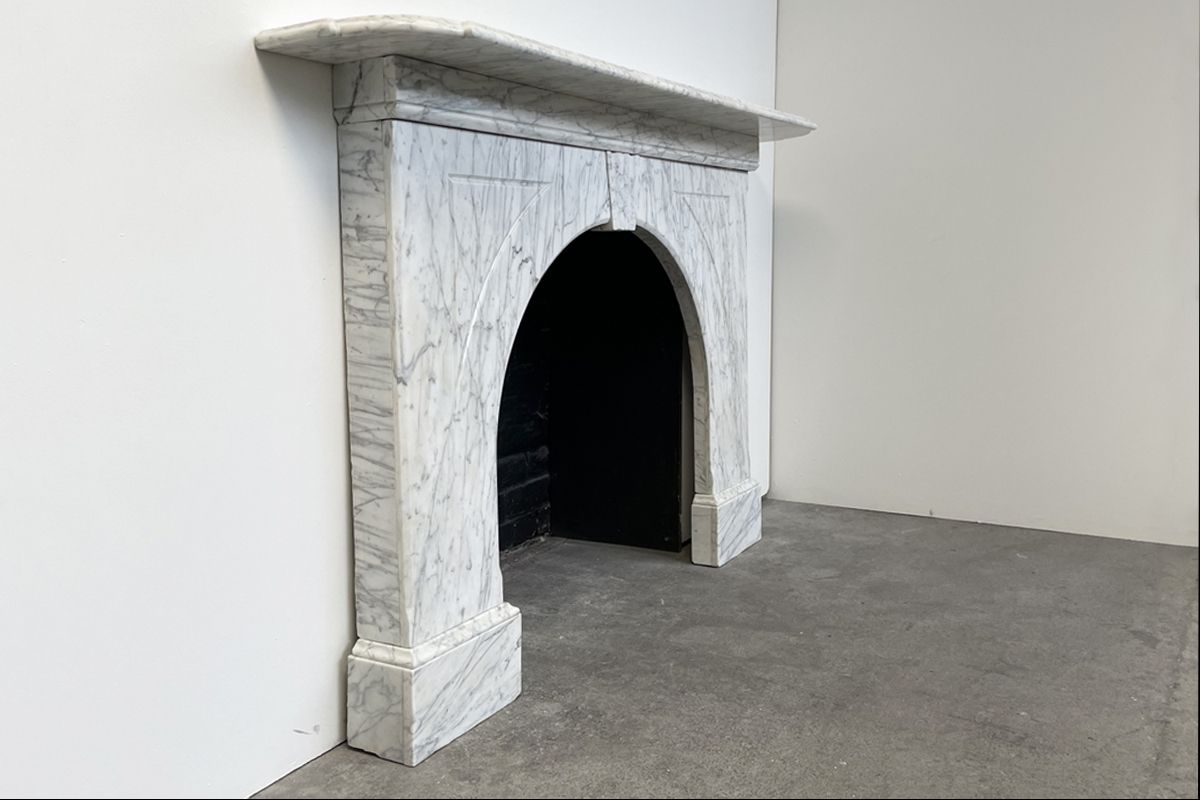 Reclaimed Arched Victorian Carrara Marble Fireplace Surround photo for sale