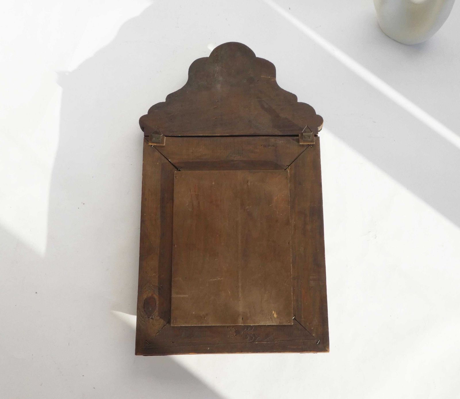 photo for sale Antique Dutch Brass Wall Cabinet With Mirrors, Small Ornate Repousse Cabinet, Wall Hanging