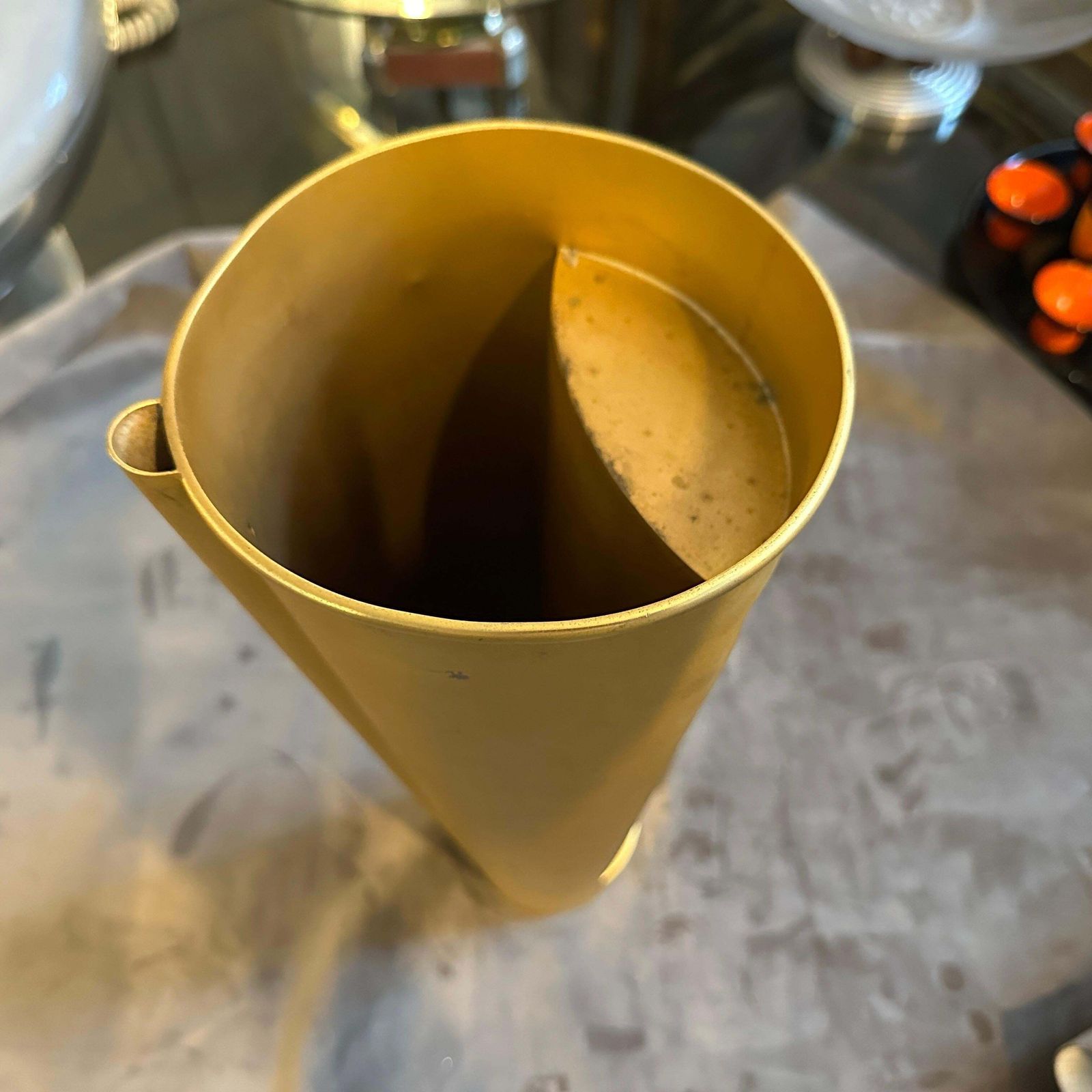 1970s Modern Gilted Metal Sculptural Italian Design Jug Vase photo furniture