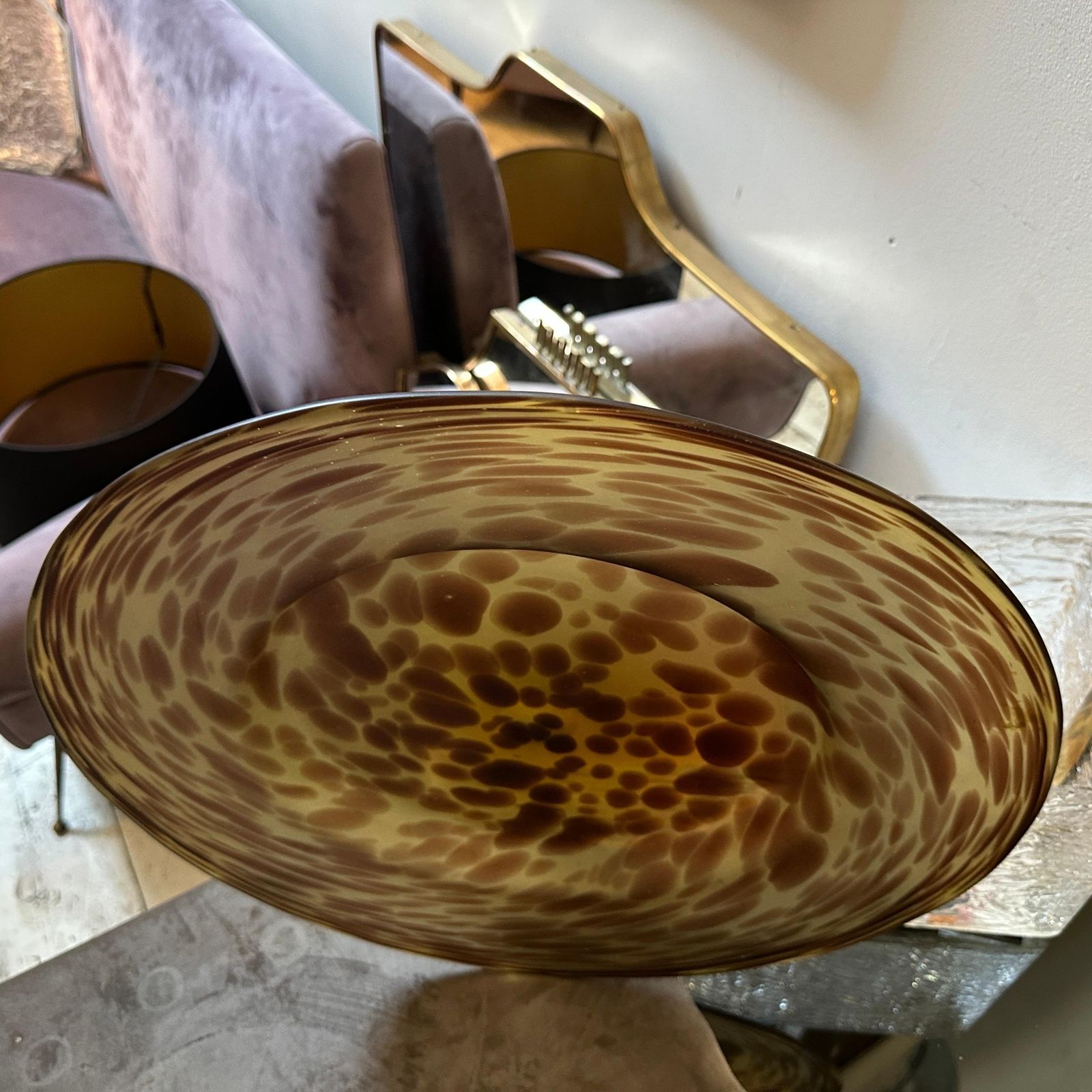 1970s Modern Faux Tortoise Shell Glass Italian Round Centerpiece photo buy