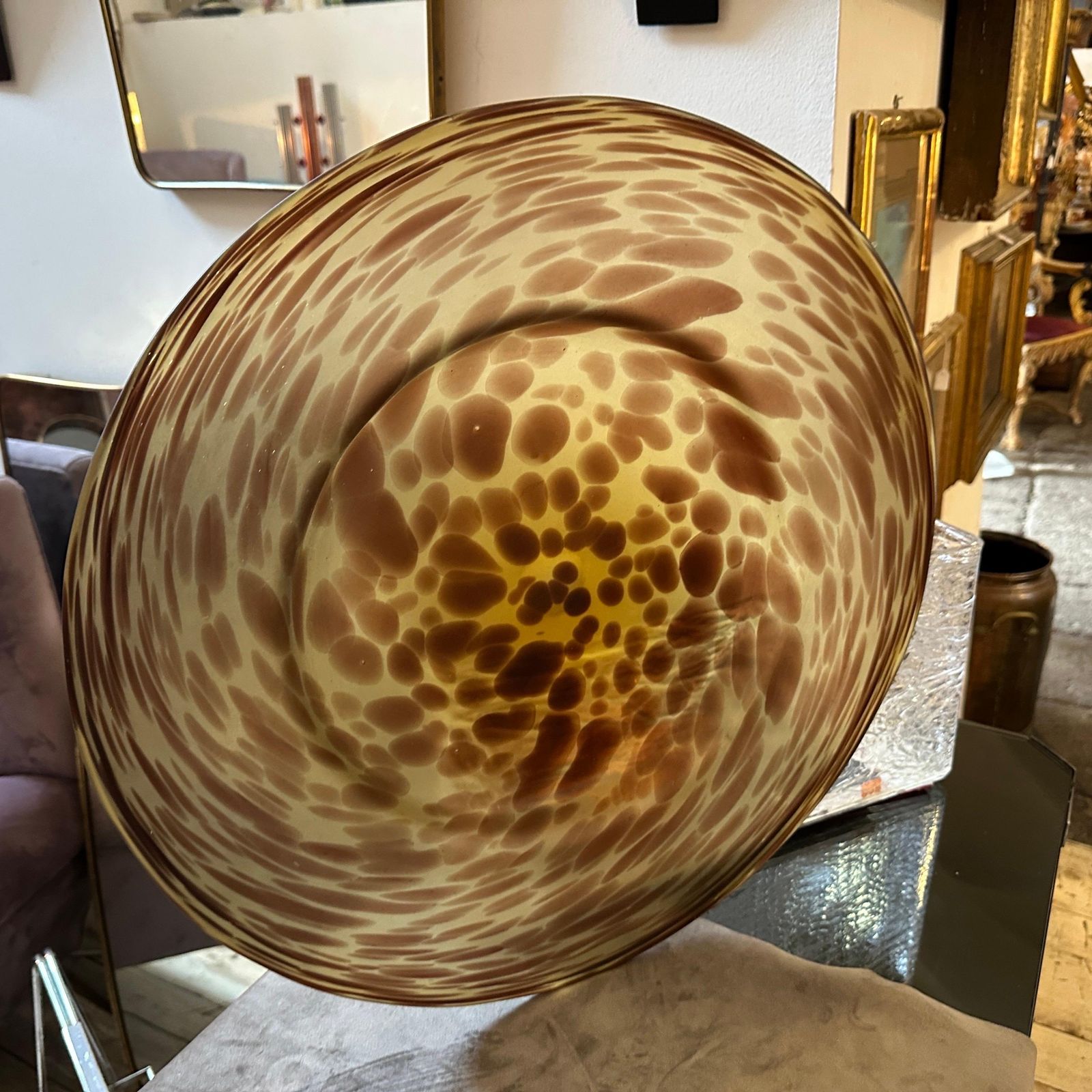 photo furniture 1970s Modern Faux Tortoise Shell Glass Italian Round Centerpiece