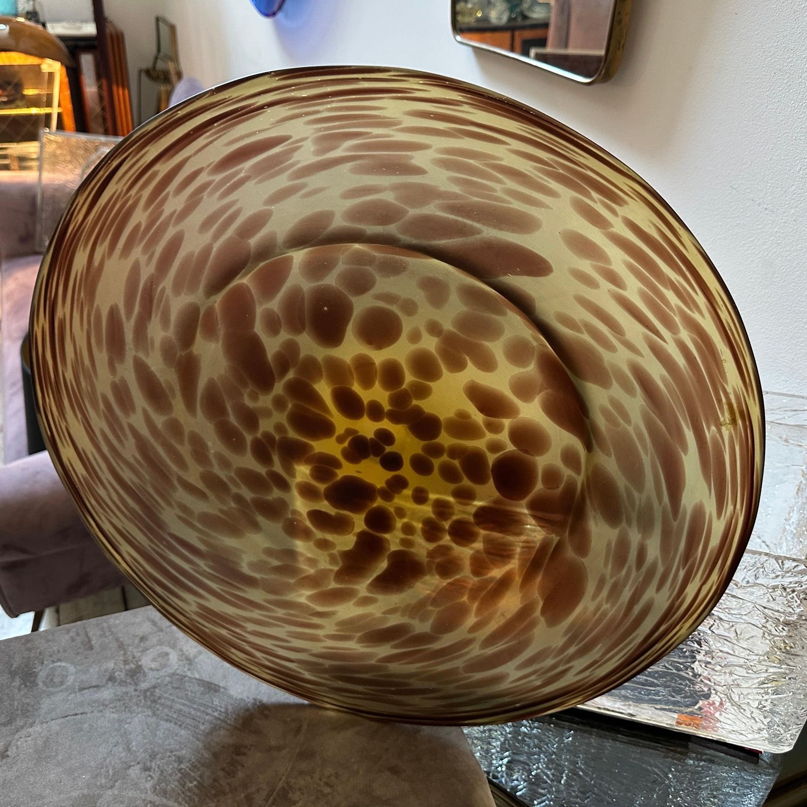 700.0 1970s Modern Faux Tortoise Shell Glass Italian Round Centerpiece photo