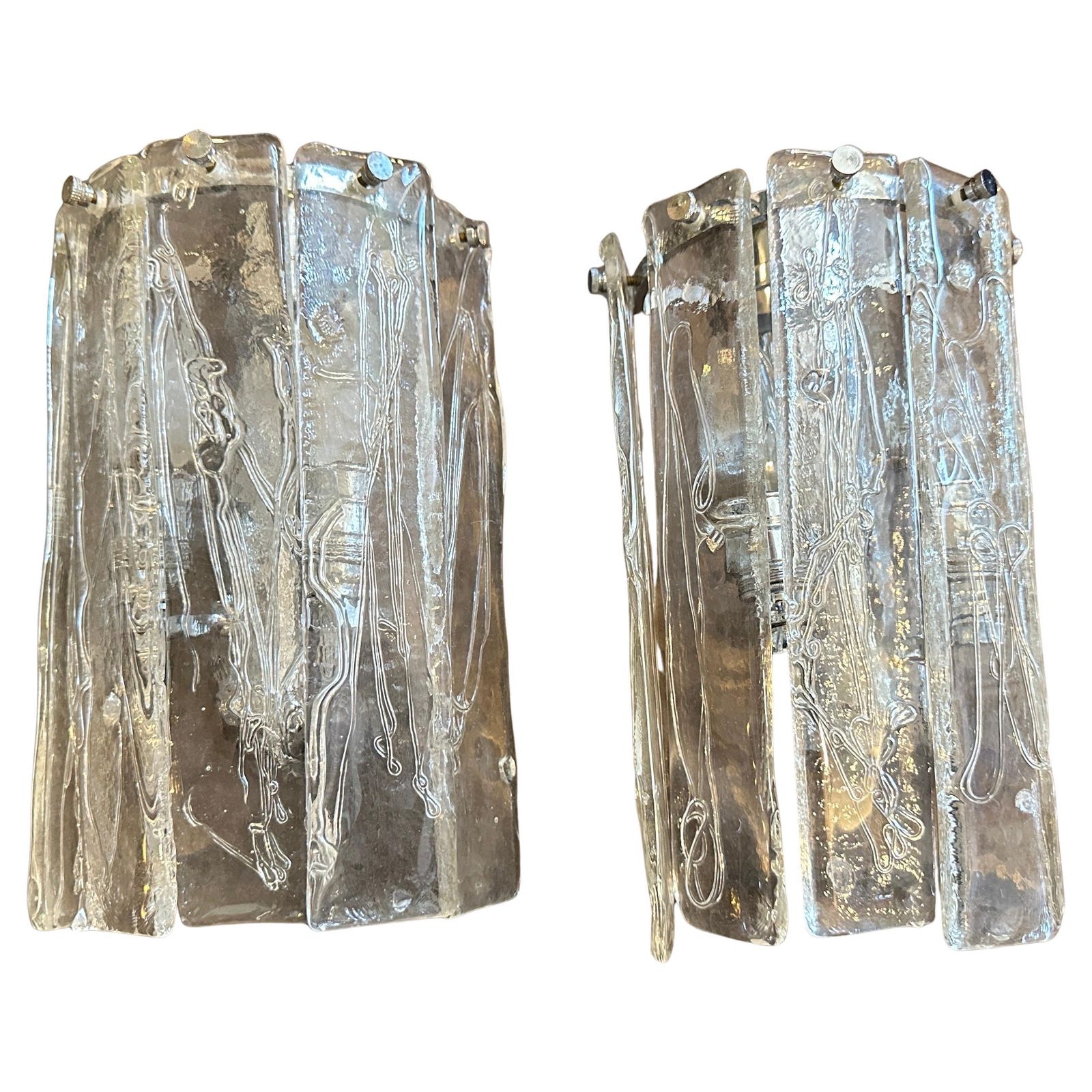 Two 1970s Space Age Murano Glass And Steel Wall Sconces By La Murrina photo for sale