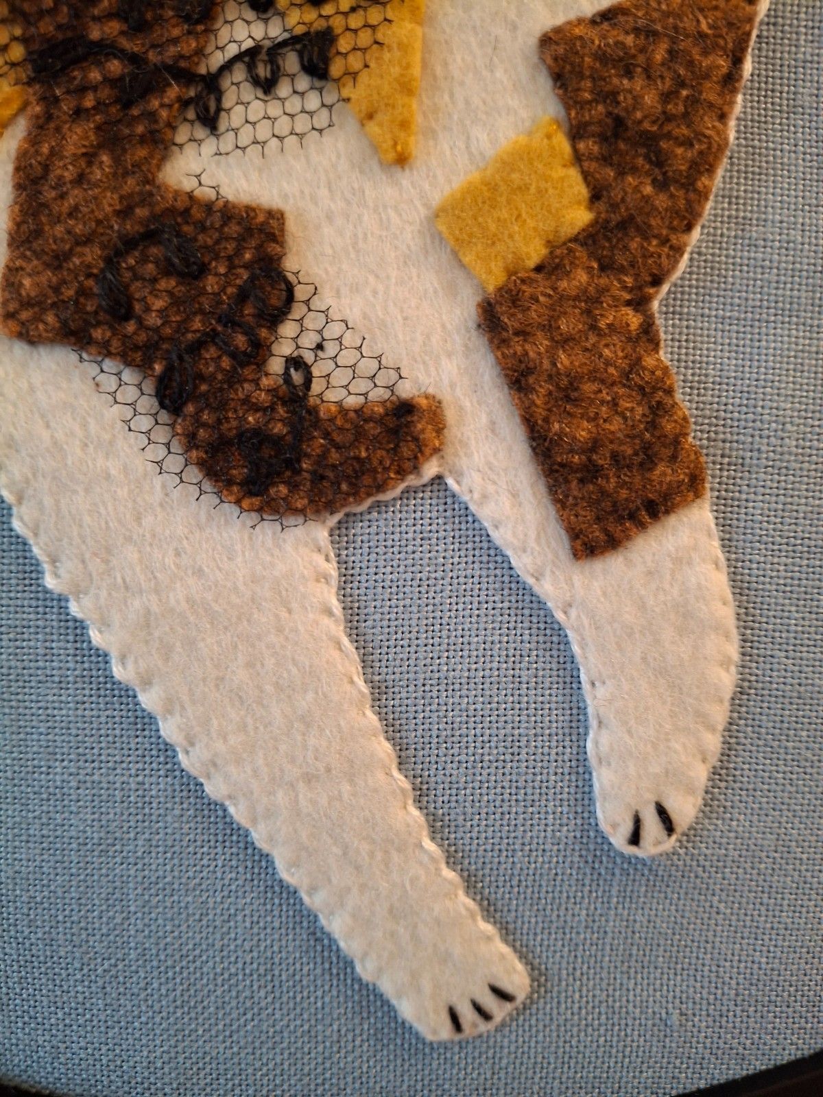 Fab Vintage Retro Framed Mcm 1970s Applique Crewel Embroidery Needlework Cats photo vintage