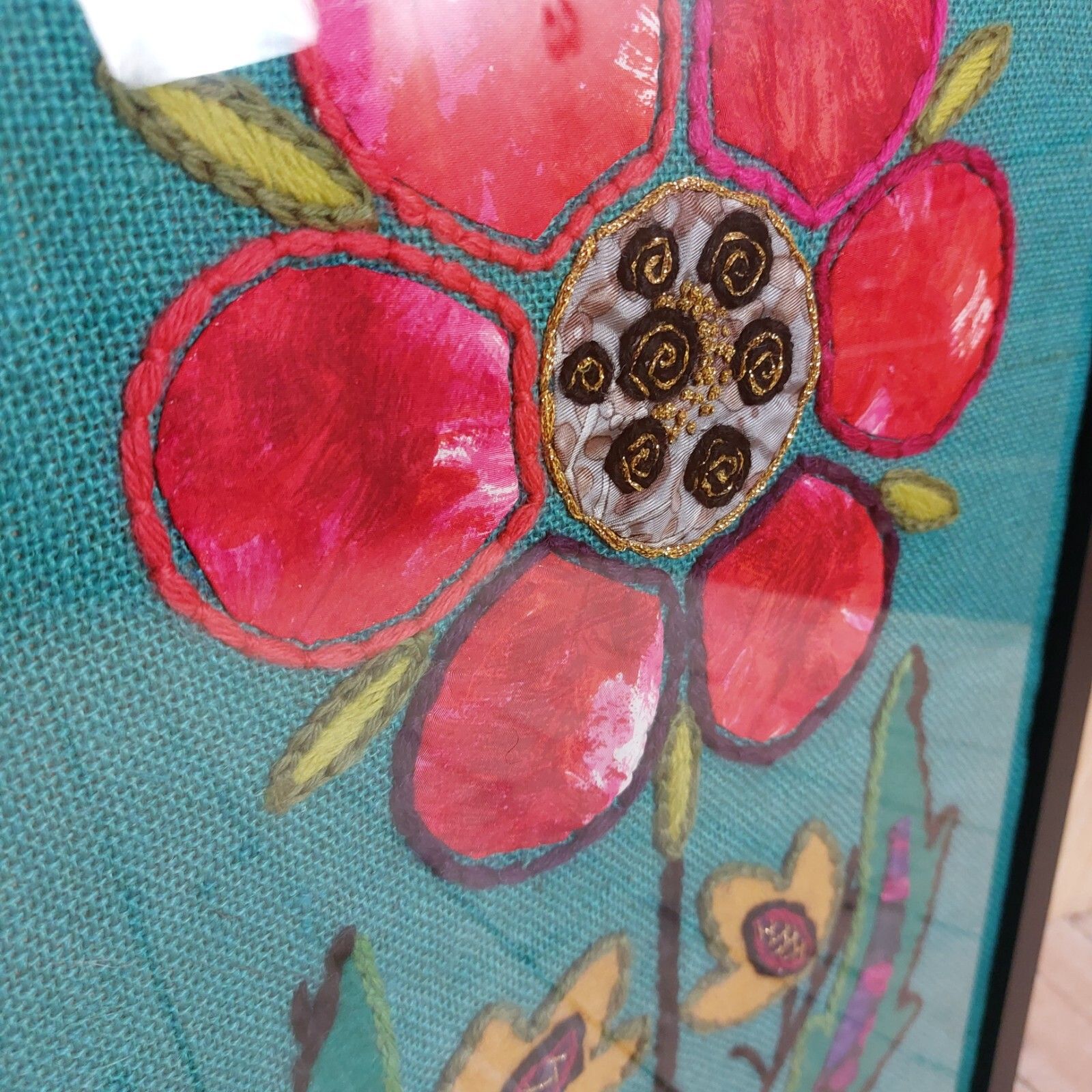 Fab Vintage Retro 60s 70s Embroidery Stitch Sewn Red Flower Wall Art Picture photo furniture