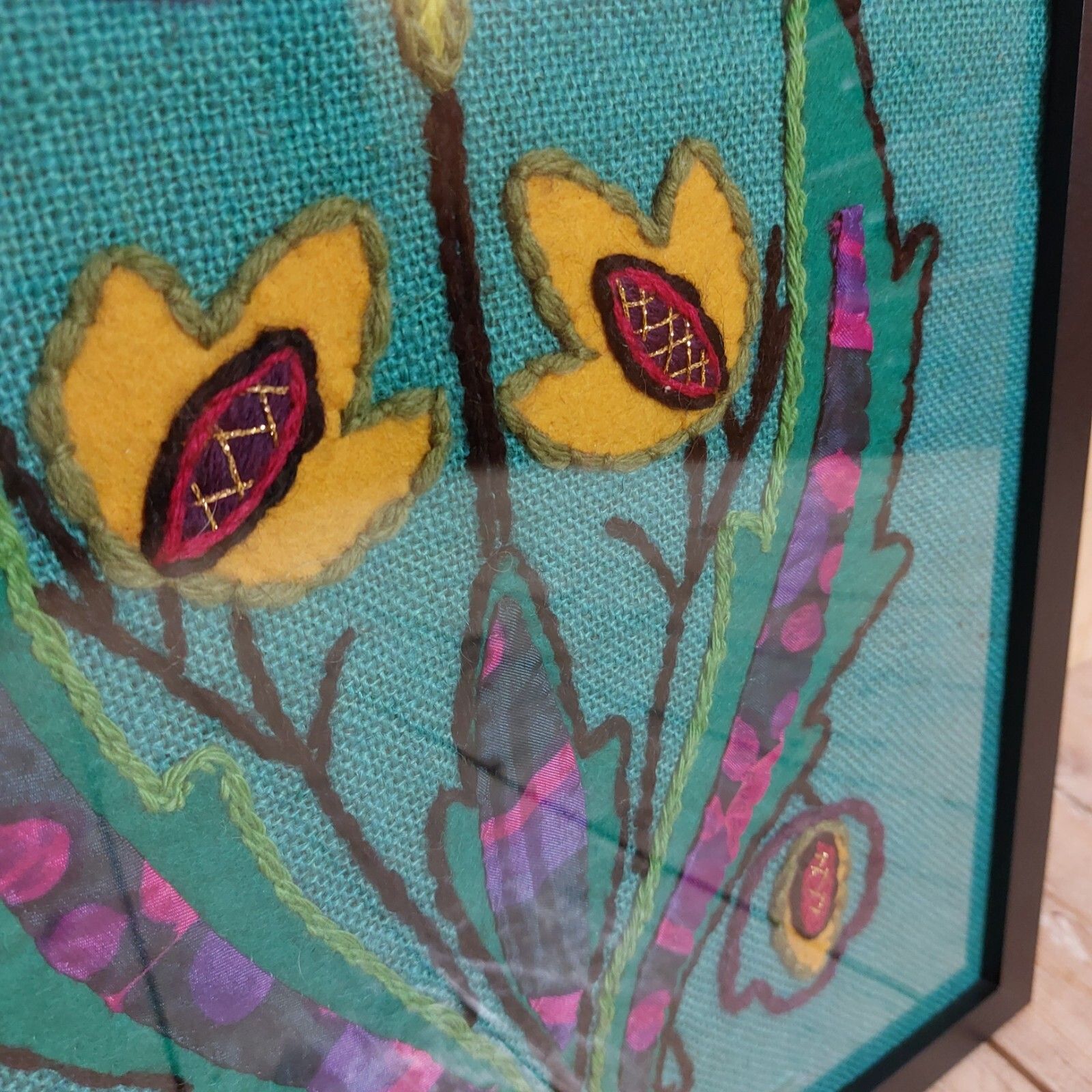 Fab Vintage Retro 60s 70s Embroidery Stitch Sewn Red Flower Wall Art Picture photo buy
