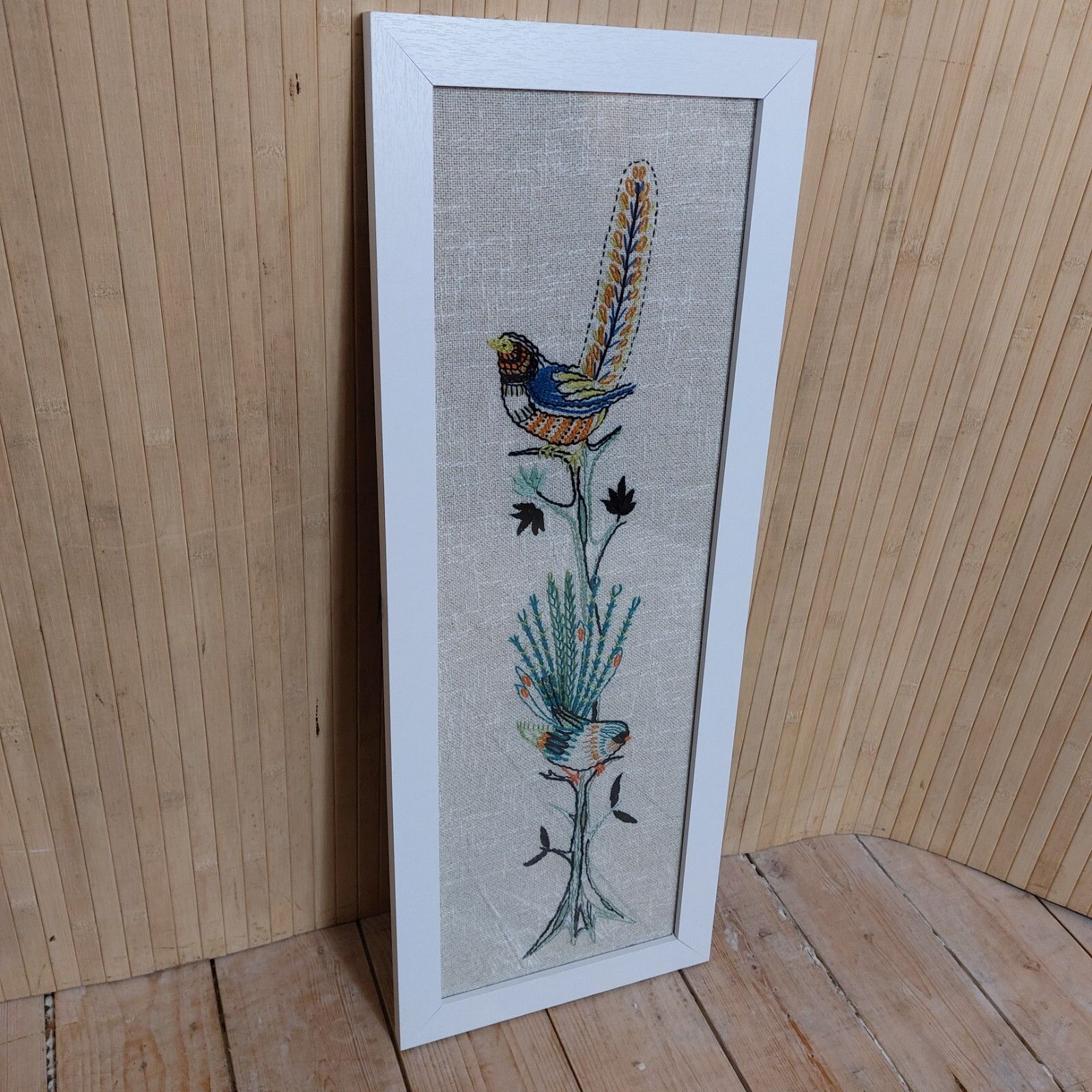 Fab Vintage Retro 60s 70s Embroidery Stitch Sewn Birds In Tree Wall Art Picture