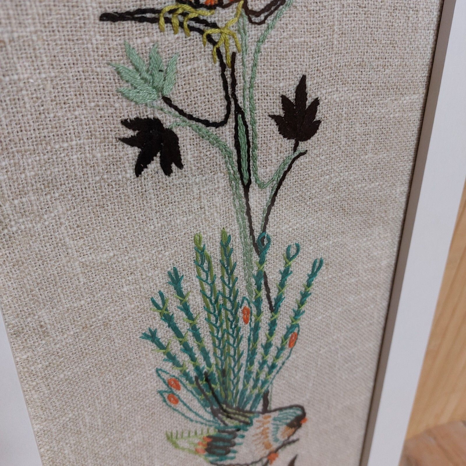 Fab Vintage Retro 60s 70s Embroidery Stitch Sewn Birds In Tree Wall Art Picture photo for sale