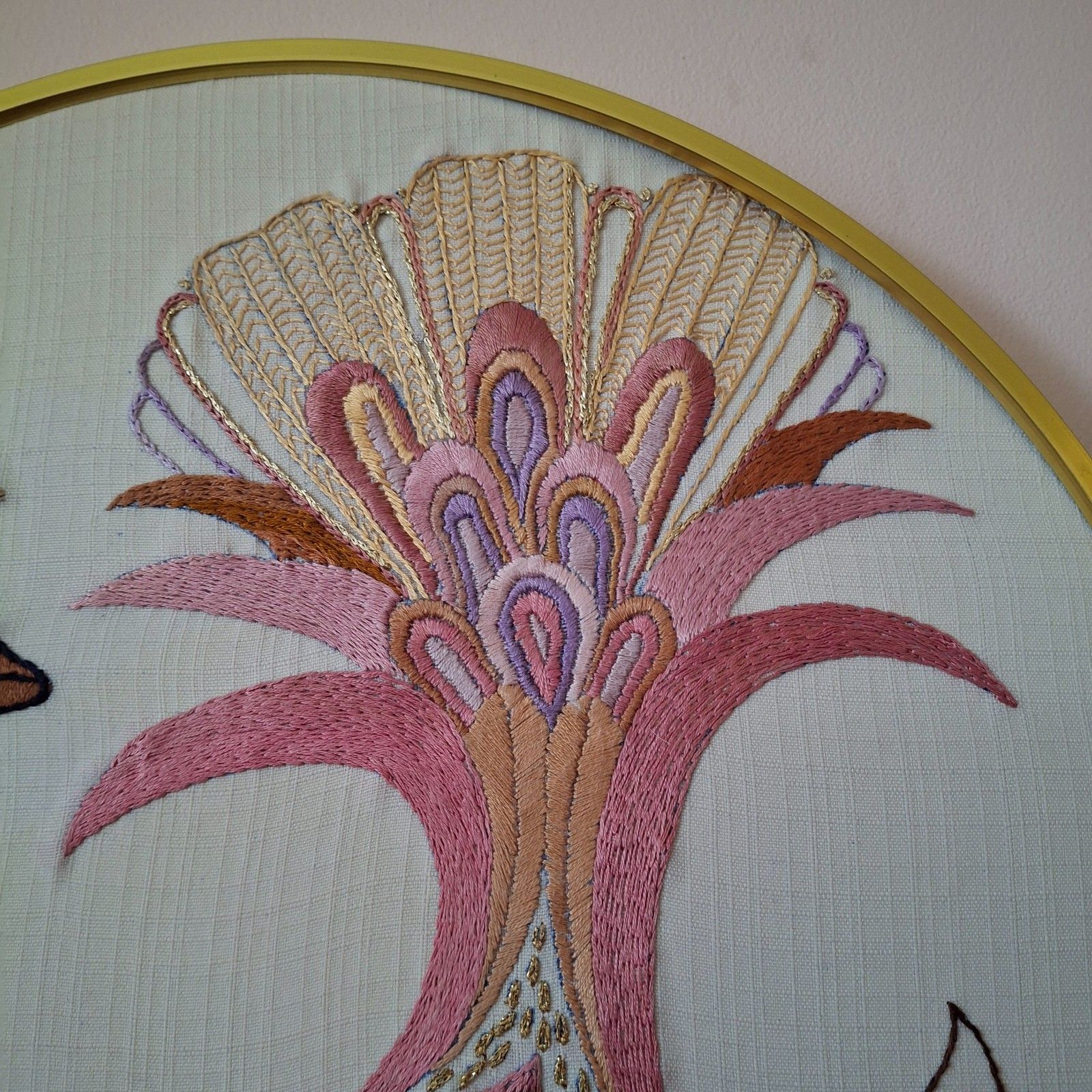 photo for sale Fab Vintage Retro 70s Embroidery Stitch Sewn Fire Bird Peacock Wall Art Picture