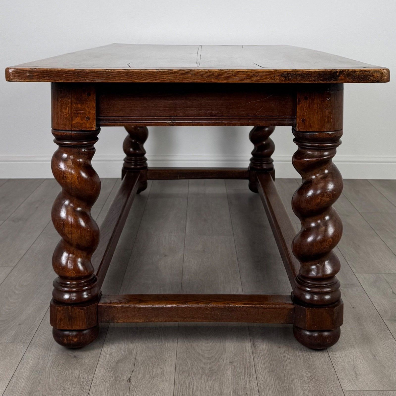 Antique 19th Century Barley Twist Dining Table In Oak photo for sale