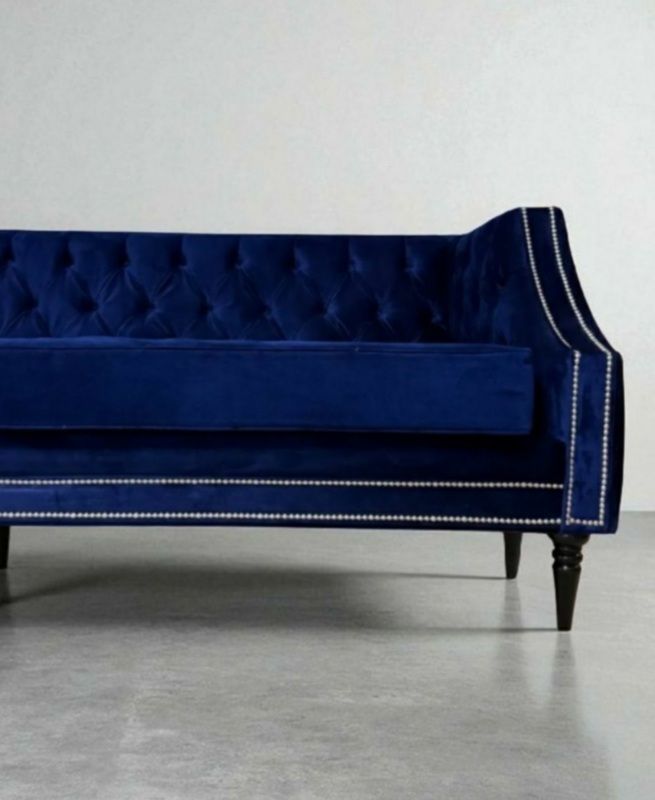 Beautiful Barely Used Large 4 Seater Sofa In Navy Blue Velvet Fabric photo furniture
