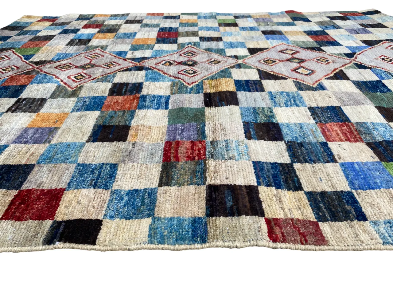 Moroccan Boho Berber Carpet Hand Knotted Multicolor Rug photo vintage