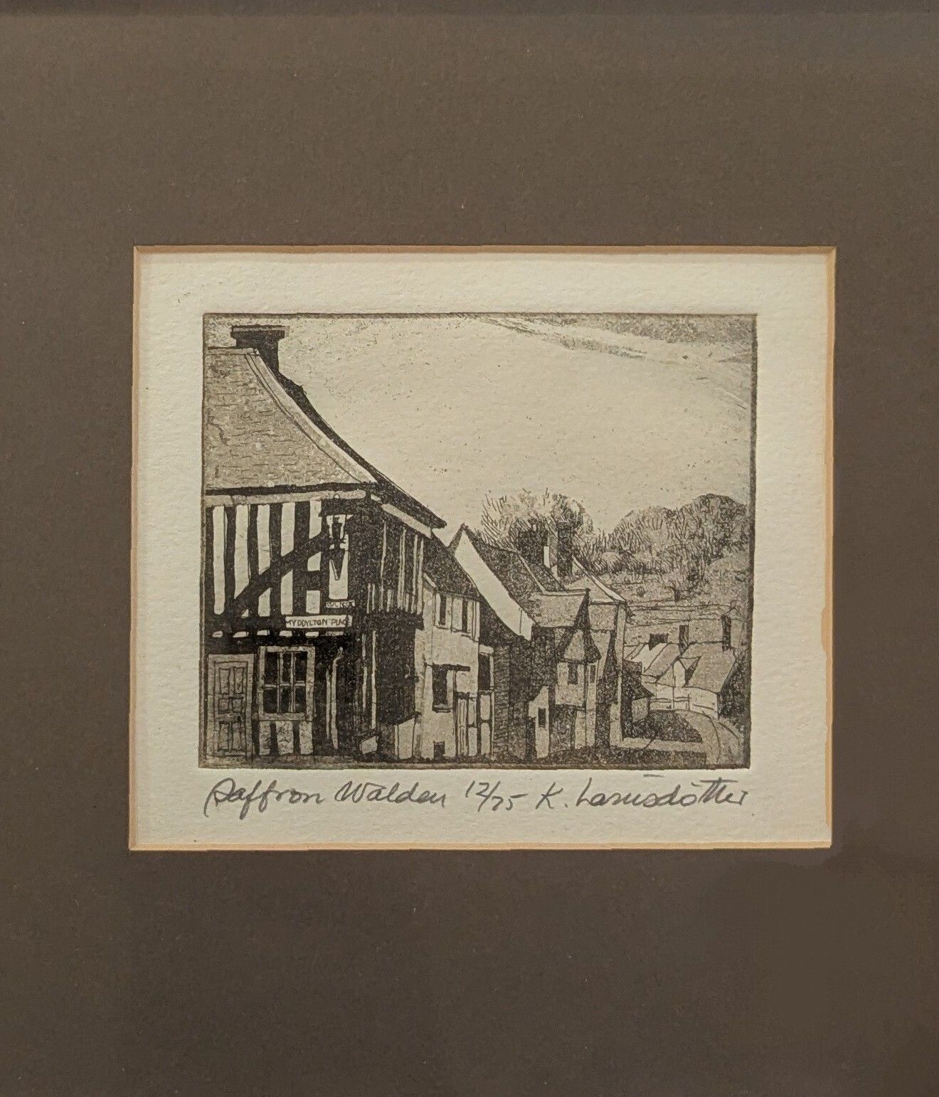 Framed Etching "Saffron Walden" By Karolina Larusdottir photo for sale
