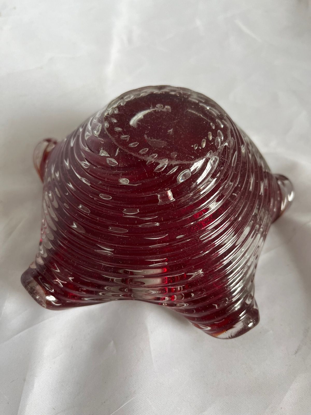 Murano Barovier & Toso 1960’s Ruby Red And Gold Fleck Art Glass Bowl Ribbed photo Home Decor