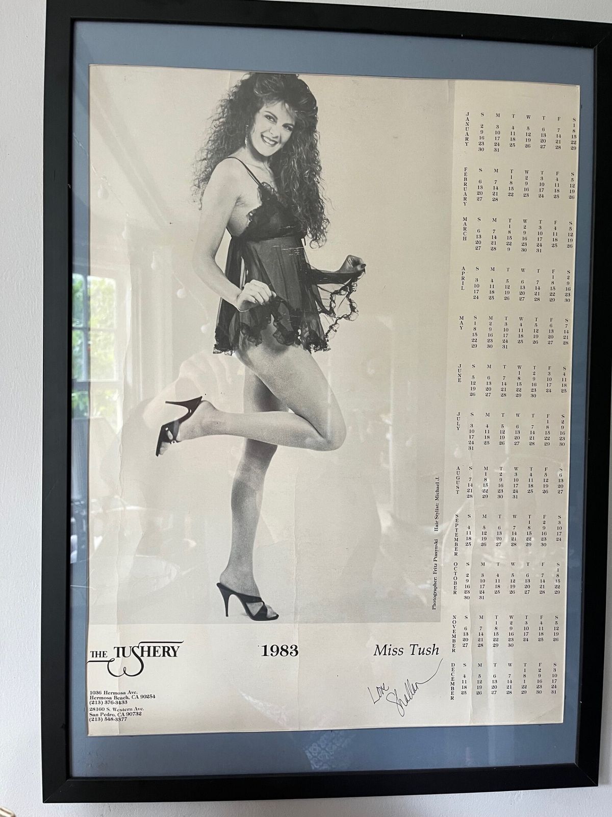 The Tushery 1983 Calendar Framed Poster Man Cave Bar. Lingerie. USA photo furniture