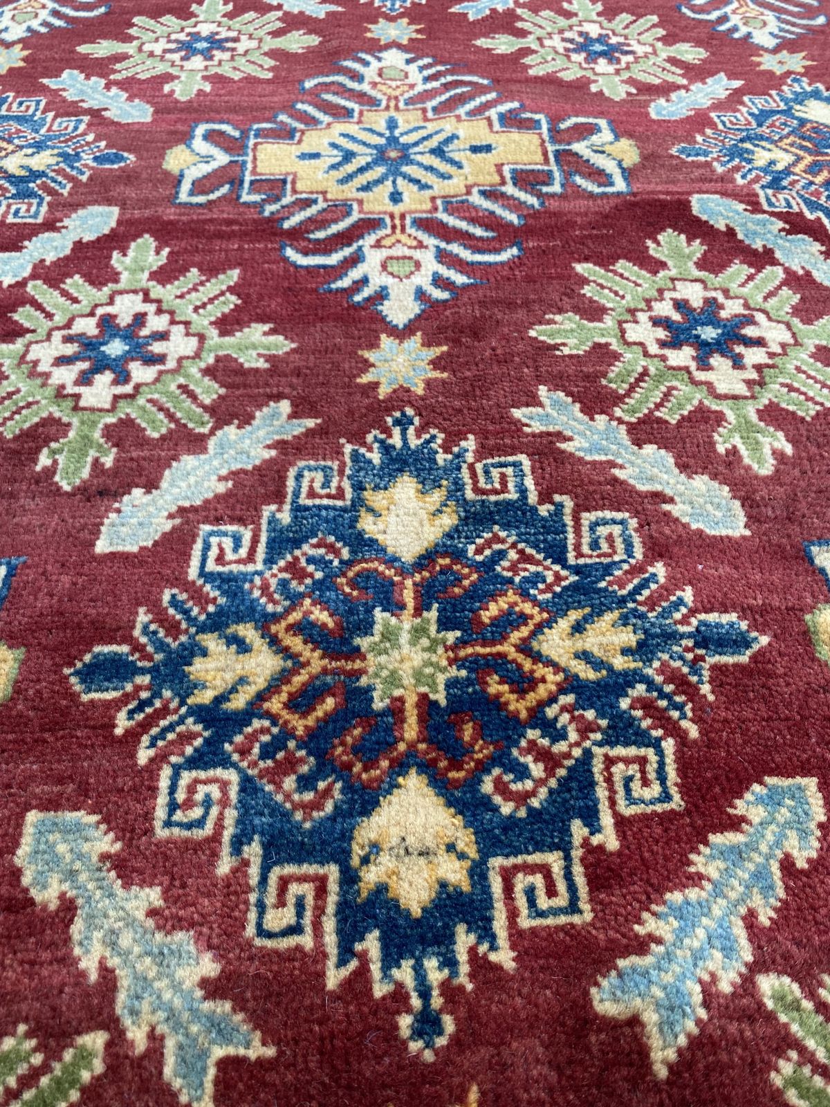 6x6 Red Geometric Kazak Caucasian Circle Round Rug photo Textiles