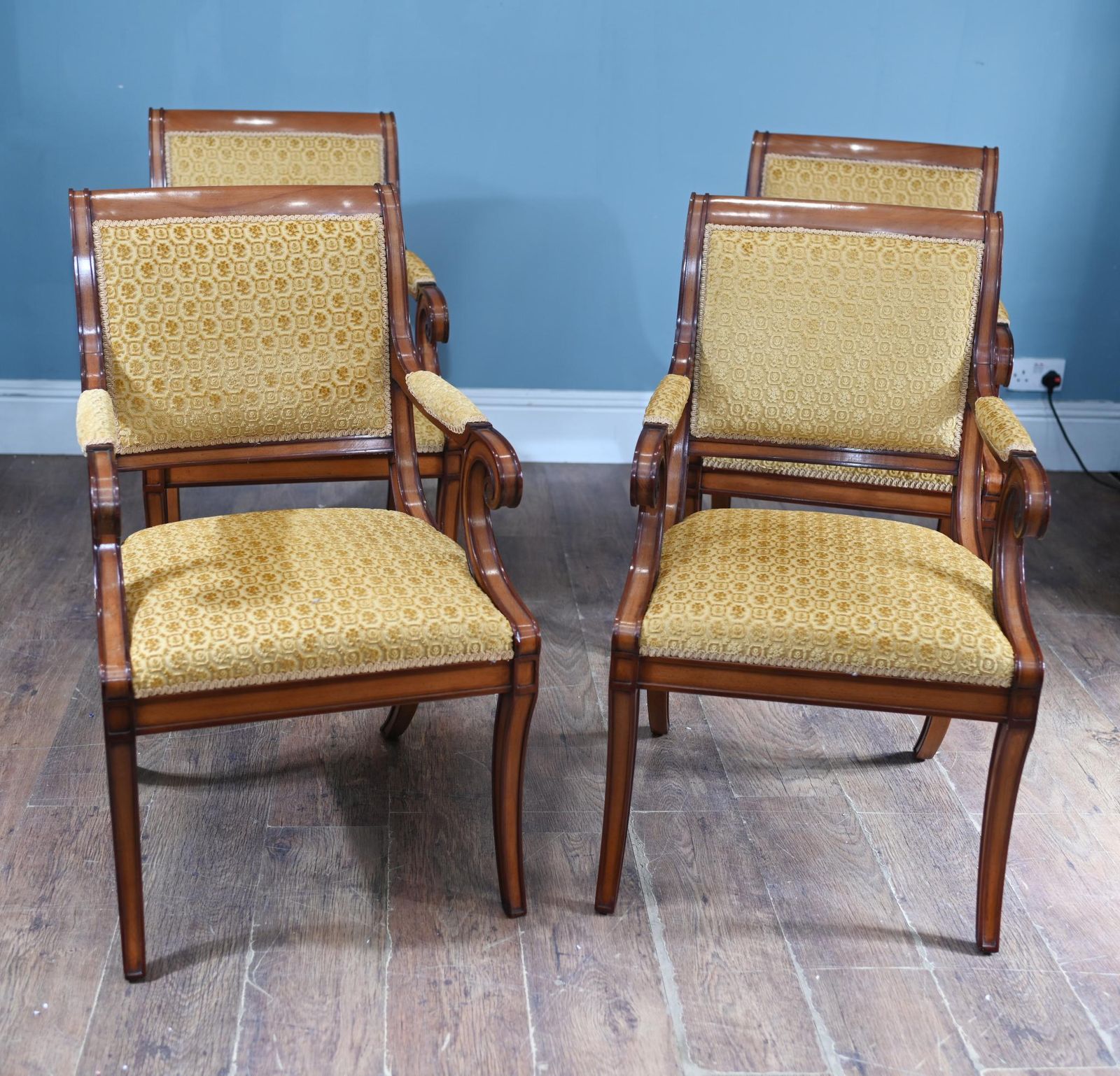 Set Biedermeier Arm Chairs Mahogany Seats 1930