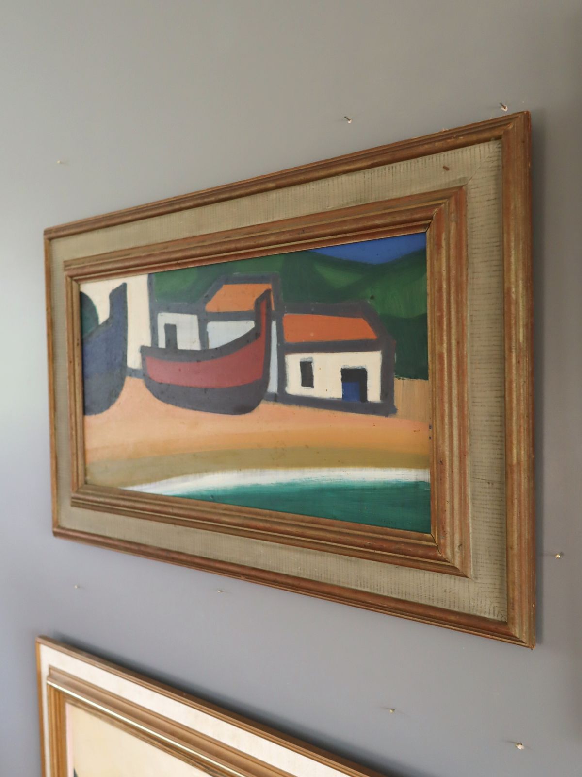 Boats At Rest Oil Painting, Mid 20th Century photo 534.0
