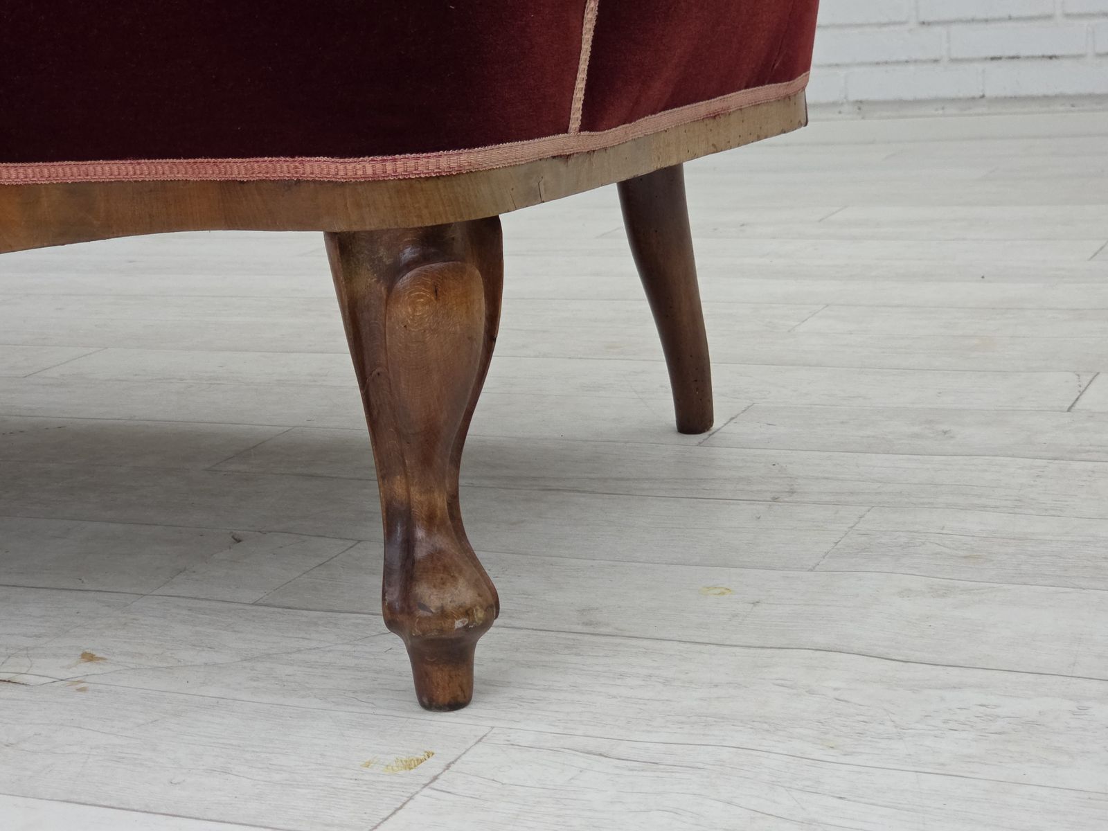 Furniture 1920 30s, Danish 2 Seater Sofa, Furniture Velour, Ash Wood, Reupholstered. photo