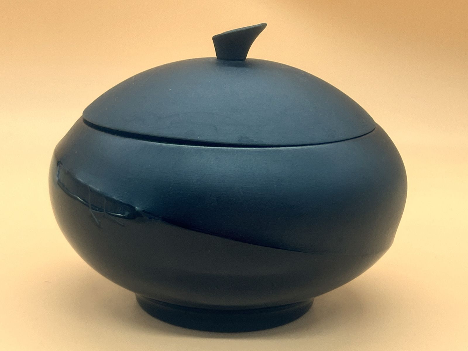 Wedgwood Pottery Black Basalt Lunar Shape 225 Design Covered Sugar Bowl.