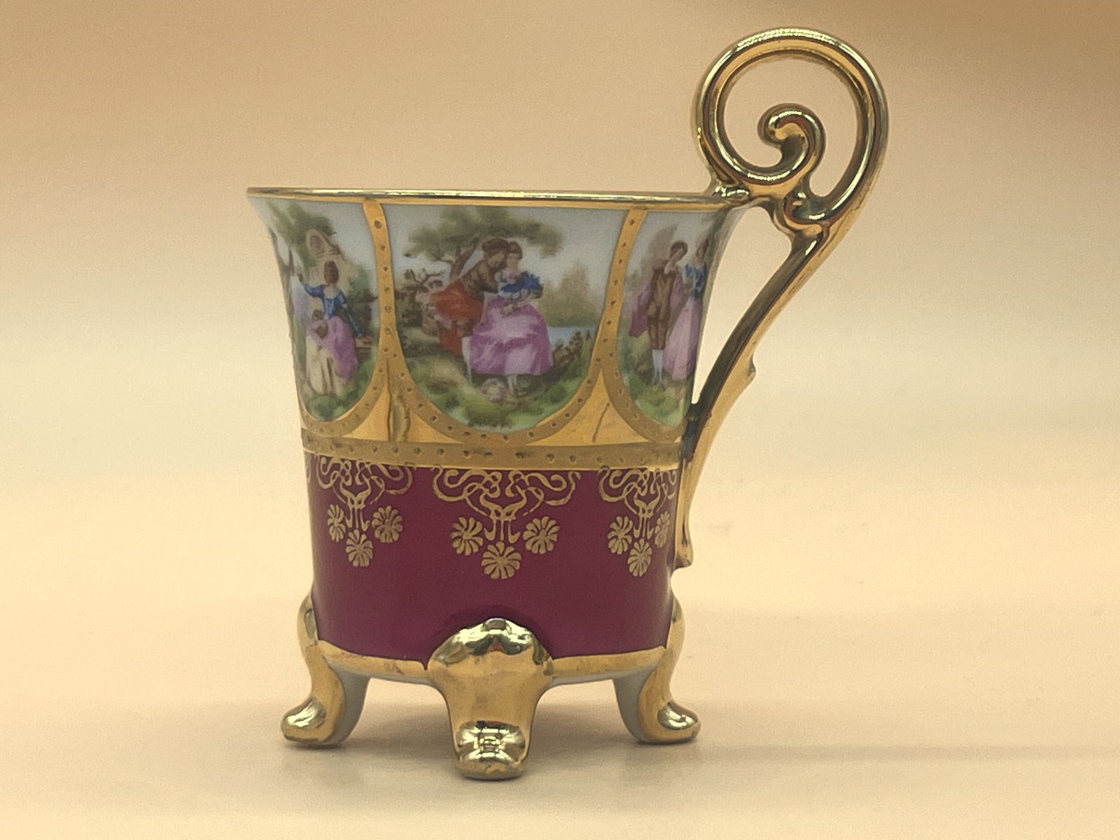 photo furniture German Porcelain Fragonard, J.K. Deco Carlsbad Bavaria Old Vienna Demitasse Cup & Saucer Duo.