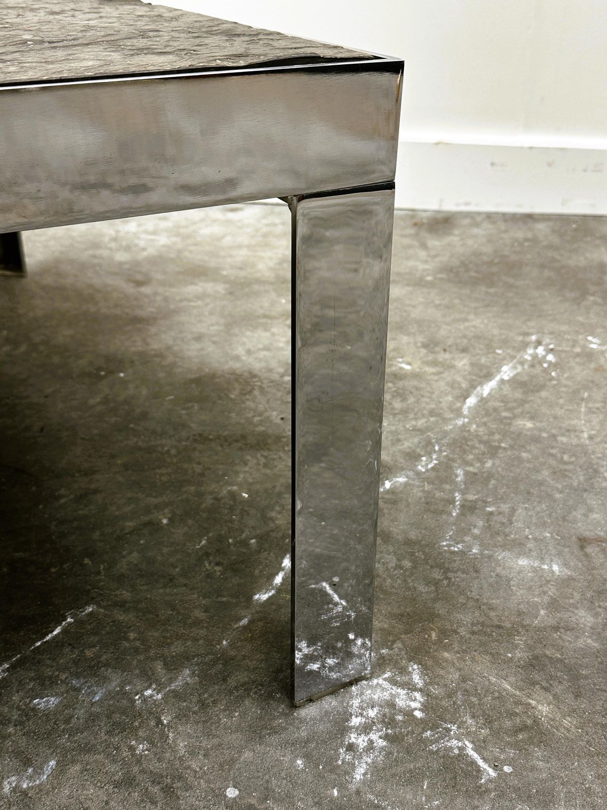 1970s Slate And Chrome Coffee Table With Shell Fossil, Germany 1970s. photo Furniture