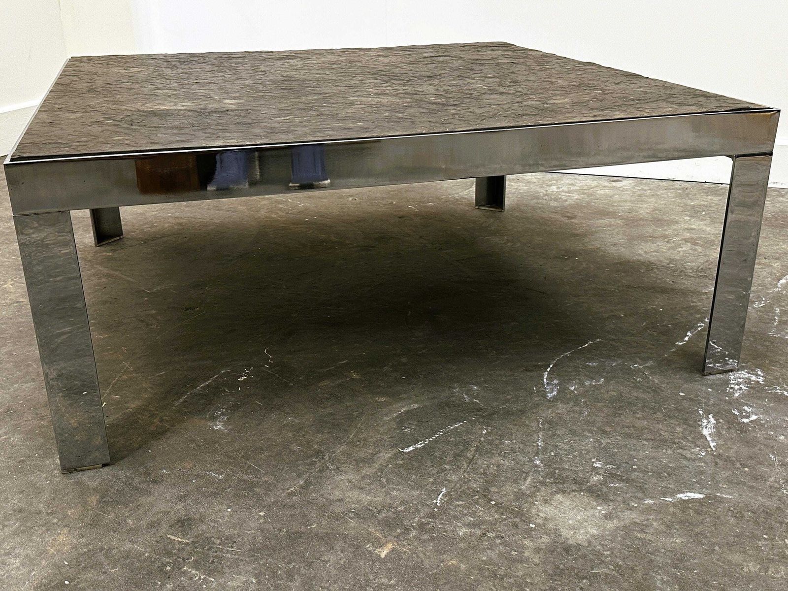 Salontafel Van Leisteen En Chroom Met Schelpfossiel, Duitsland, Ca. Jaren 1970. photo 1034.0