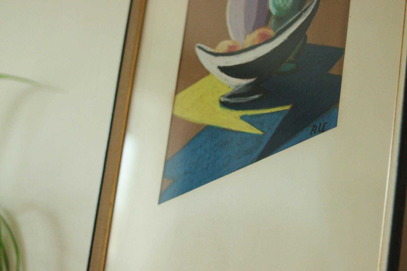 Original Vintage Pastel On Paper – “Still Life” By R.U. – Glazed & Framed | 82 X 36 Cm (32.3 X 14.2 In) photo furniture