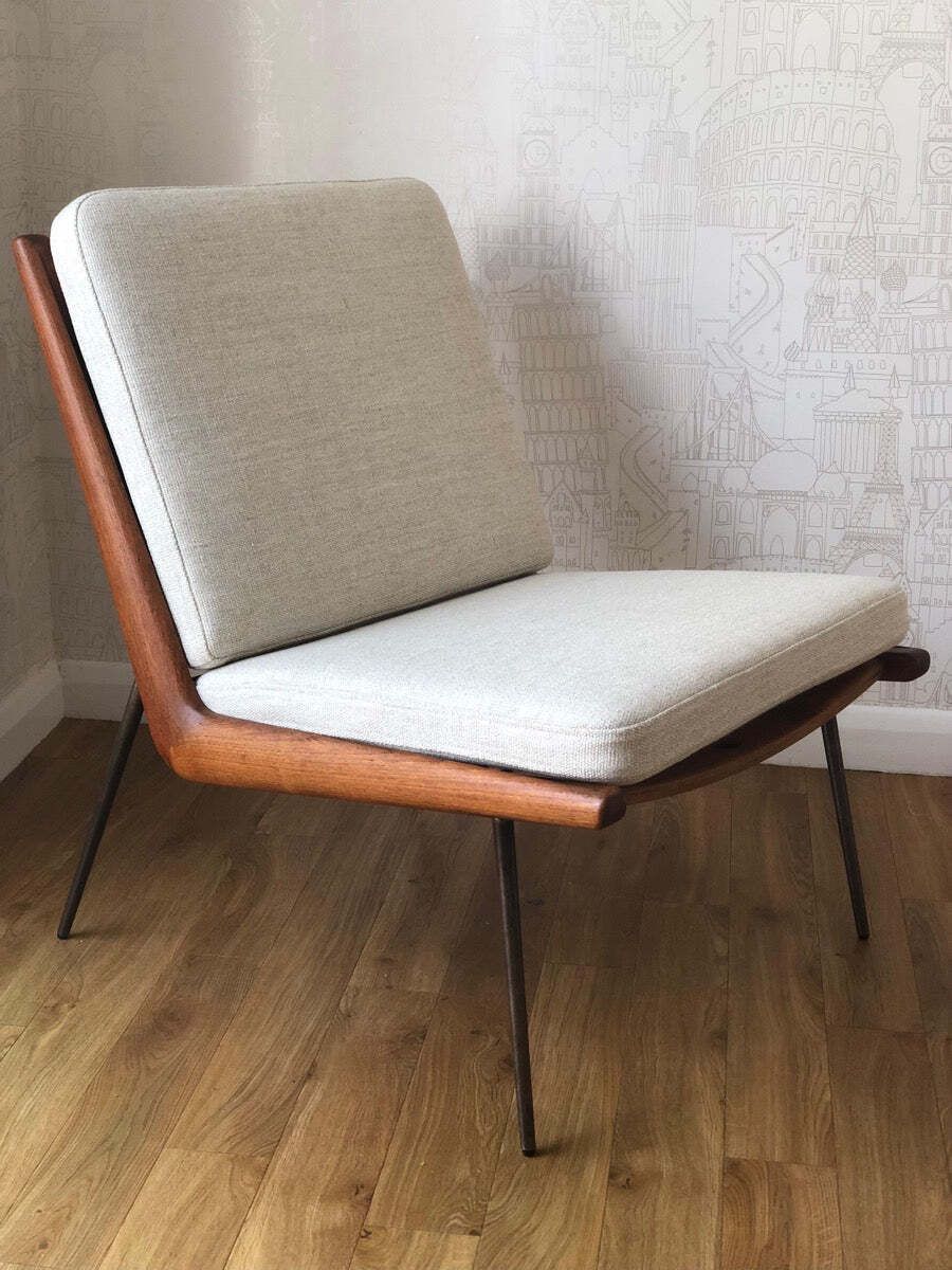 1950s Mid Century Fd134 Danish Teak & Brass Boomerang Chair By France & Søn Designed By Peter Hvidt & Orla Mølgaard Nielsen photo furniture
