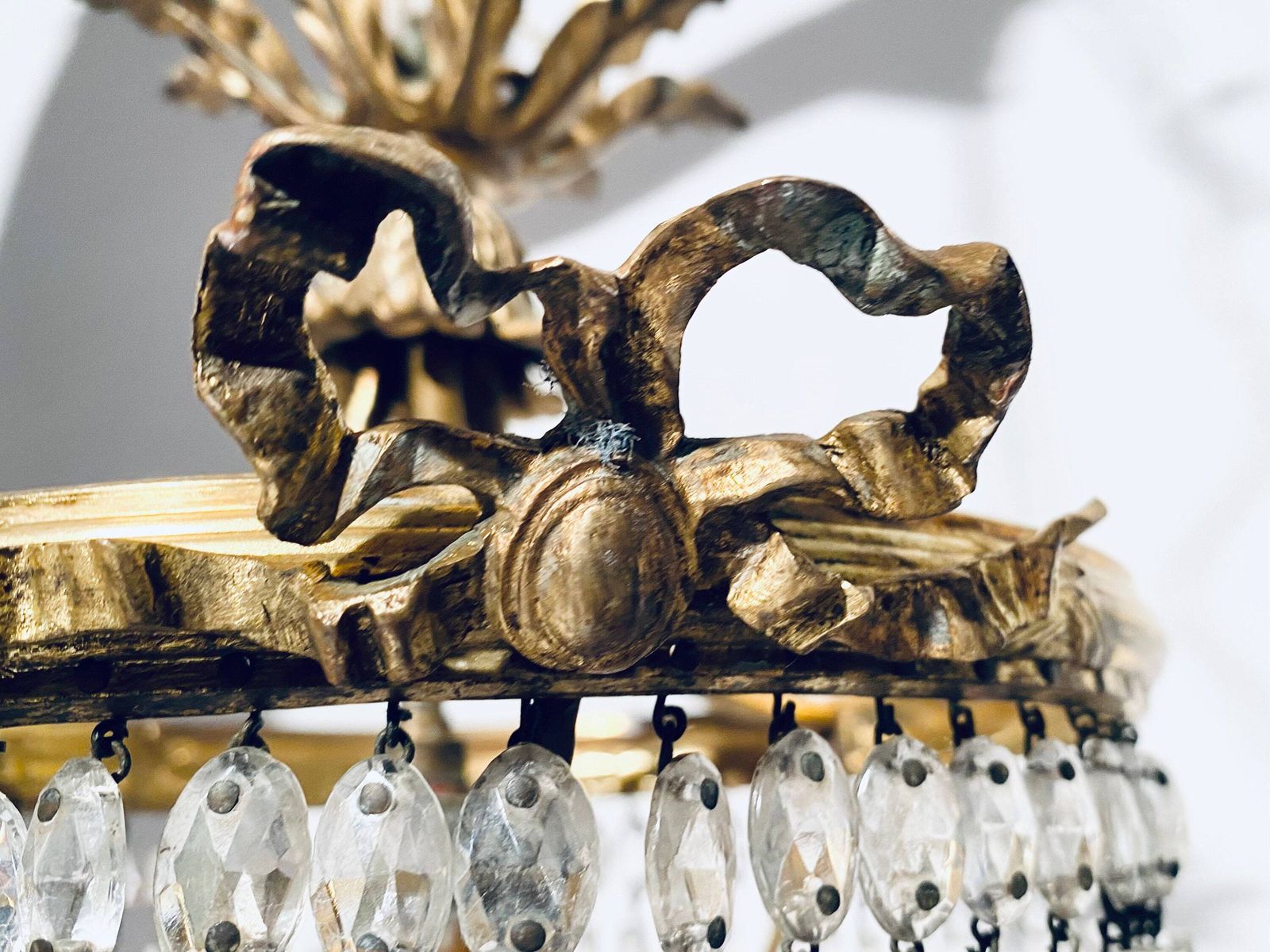 Crystal Chandelier Ceiling Basket Lamp Glass / France Vintage Decor 1920s photo vintage