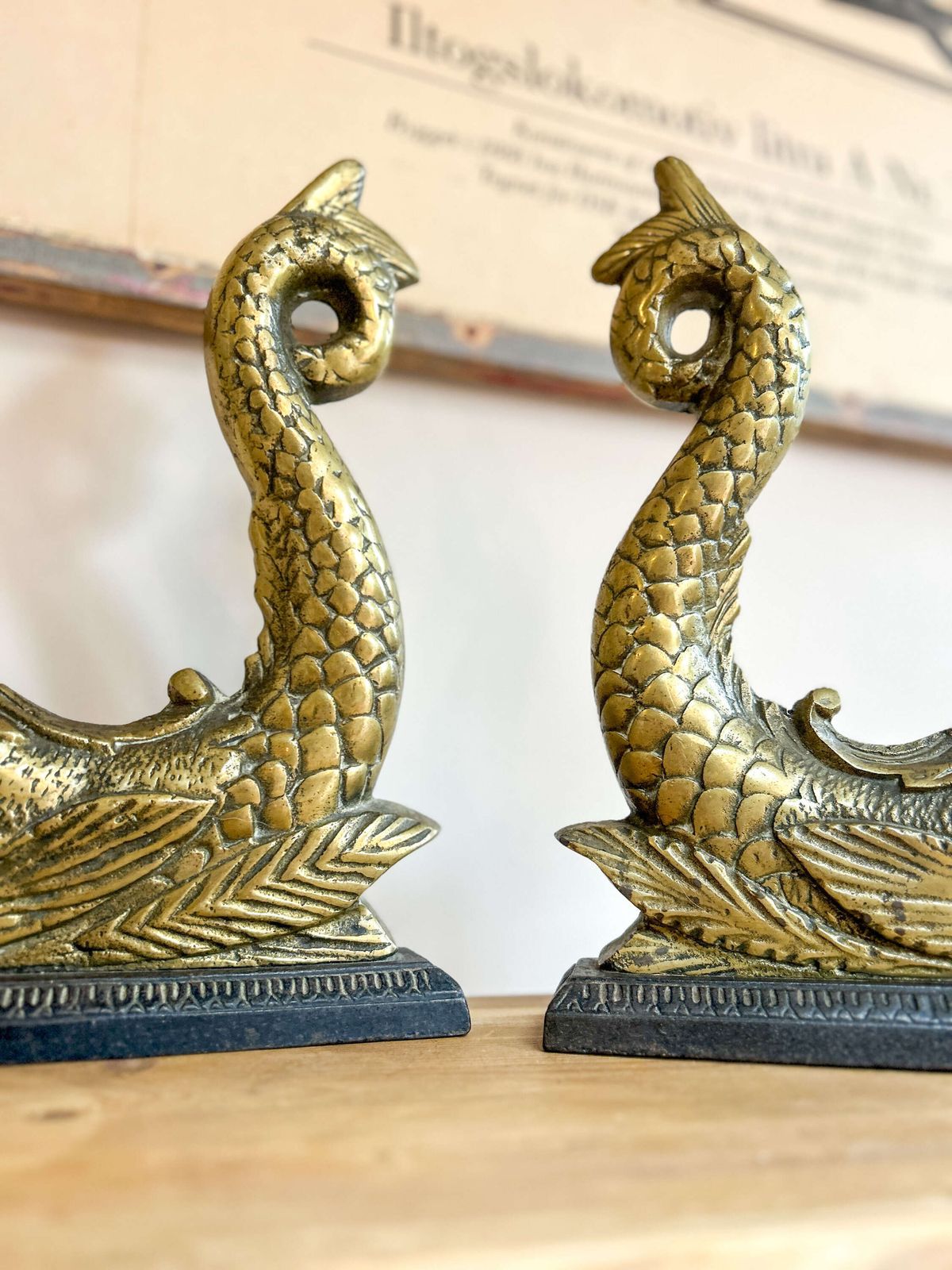 Pair Of Victorian Brass Dolphin Doorstops On Cast Iron Bases photo furniture