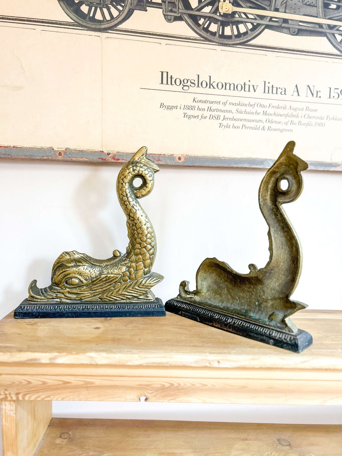 Pair Of Victorian Brass Dolphin Doorstops On Cast Iron Bases photo buy