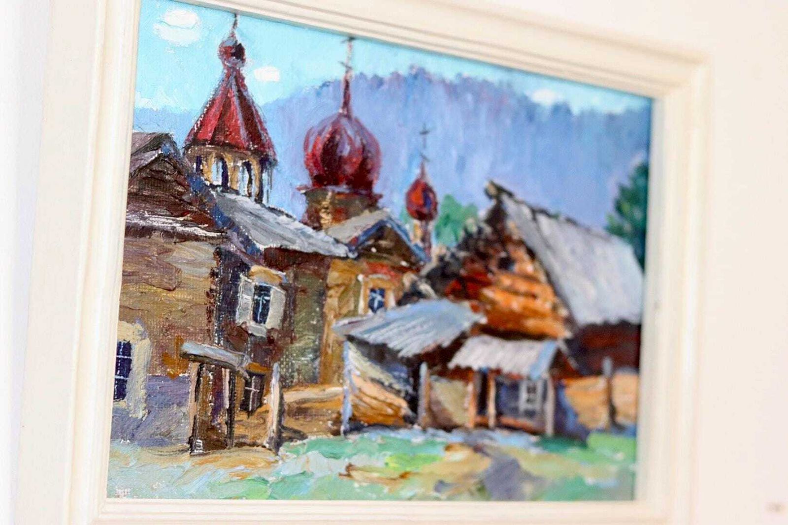 Original Mid Century Oil On Panel – “Church And Huts” By A. Vesnin 2003 – Framed, 31.5 X 23 Cm (12.4 X 9.1 In) photo buy