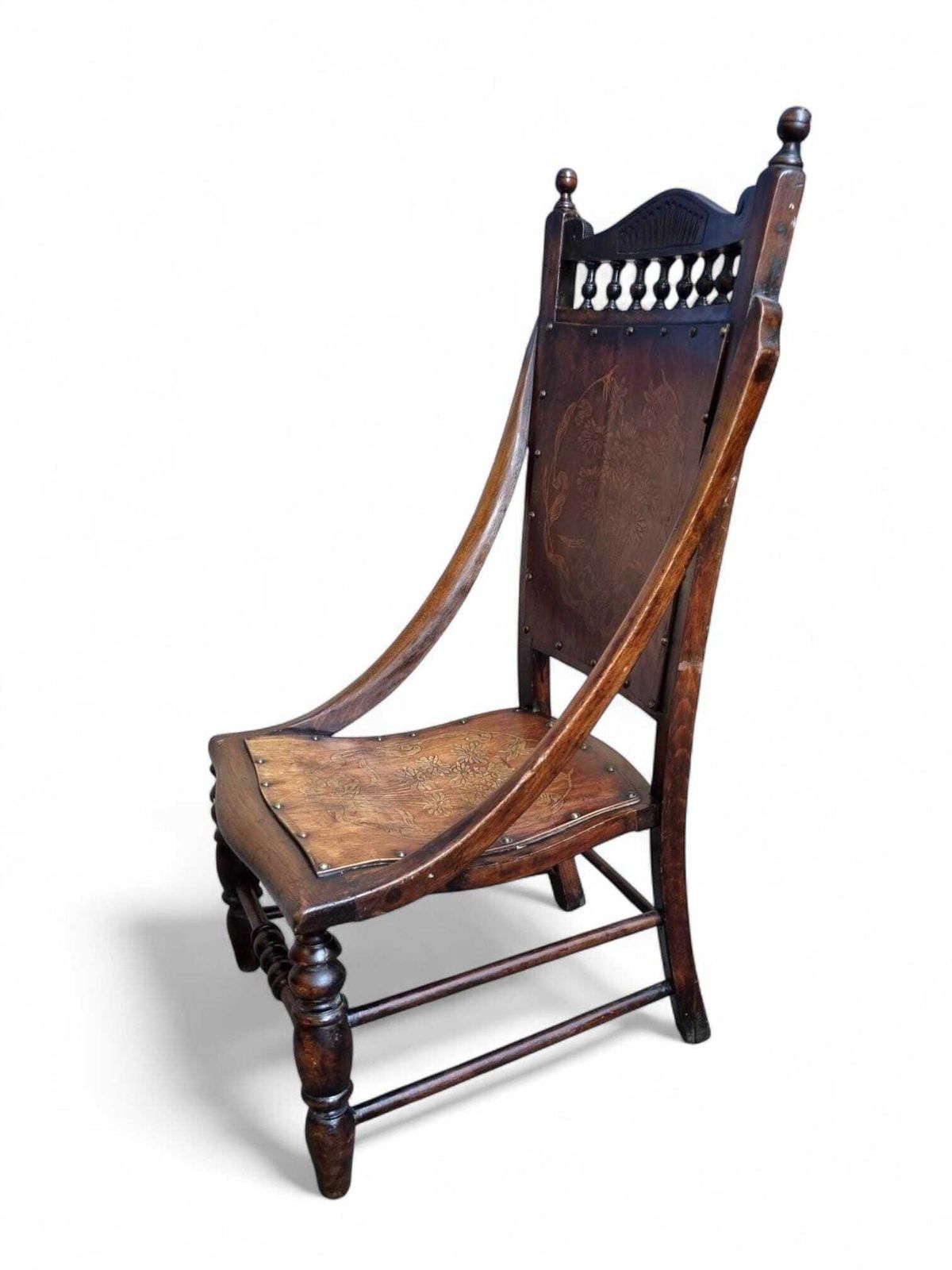 Antique Edwardian Century Beech Floral Occasional Chair / Early 20th Century photo 245.0