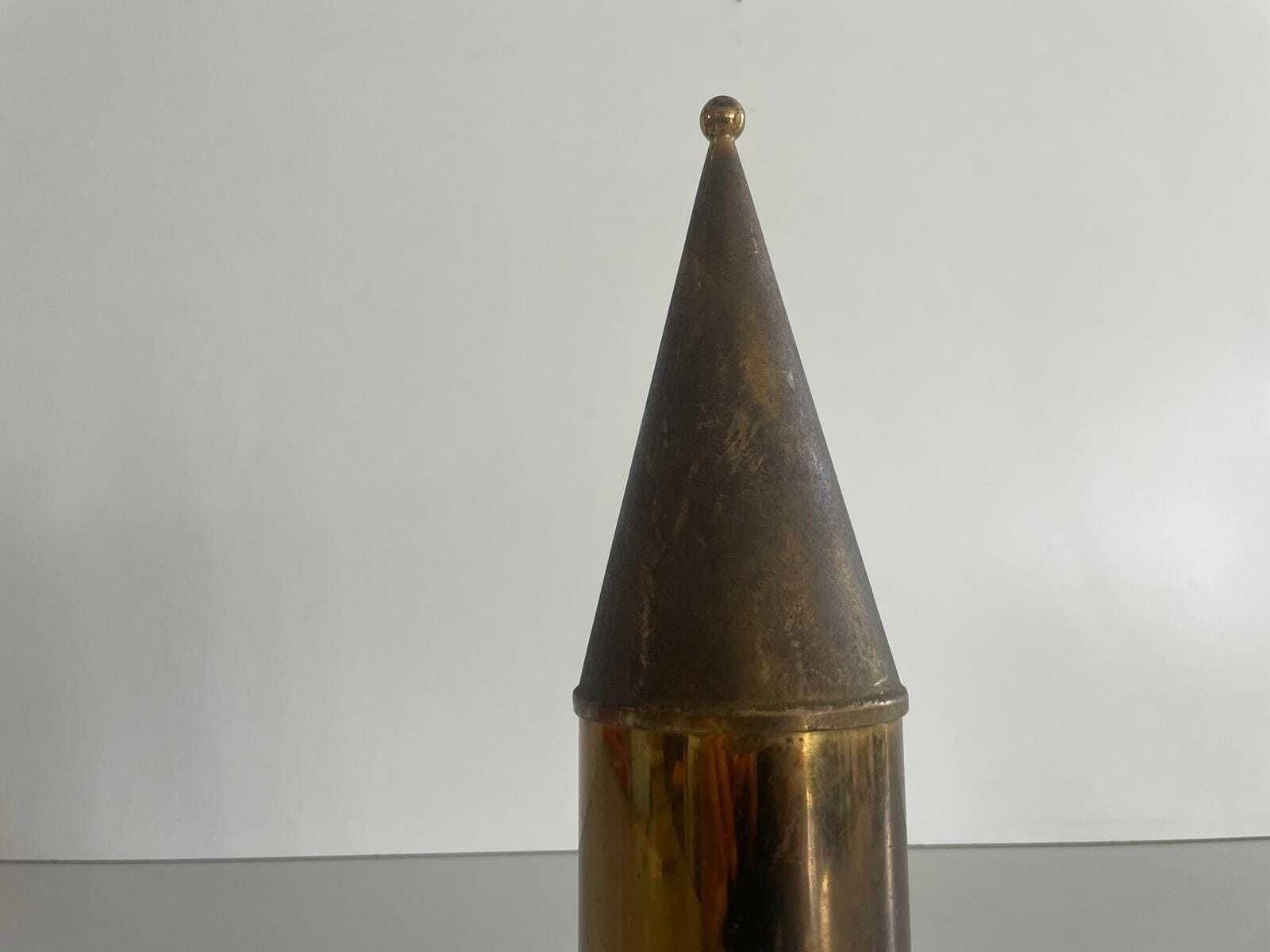 Mid Century Rare Brass Italian Rocket Design Luxury Cigarette Dispenser With Ashtray By Brevettato, 1960s, Italy photo for sale