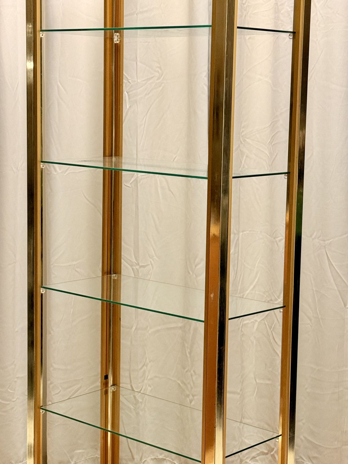 photo furniture Italian Hollywood Regency Tall Brass & Glass Etagere By Renato Zevi