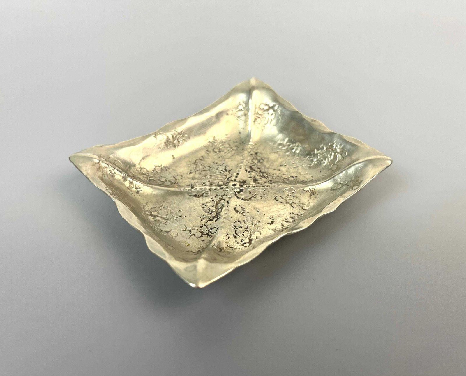 Rare Mid Century Brutalist Silver Plate Jewelry Ring Trinket Bowl Signed By Artist photo furniture